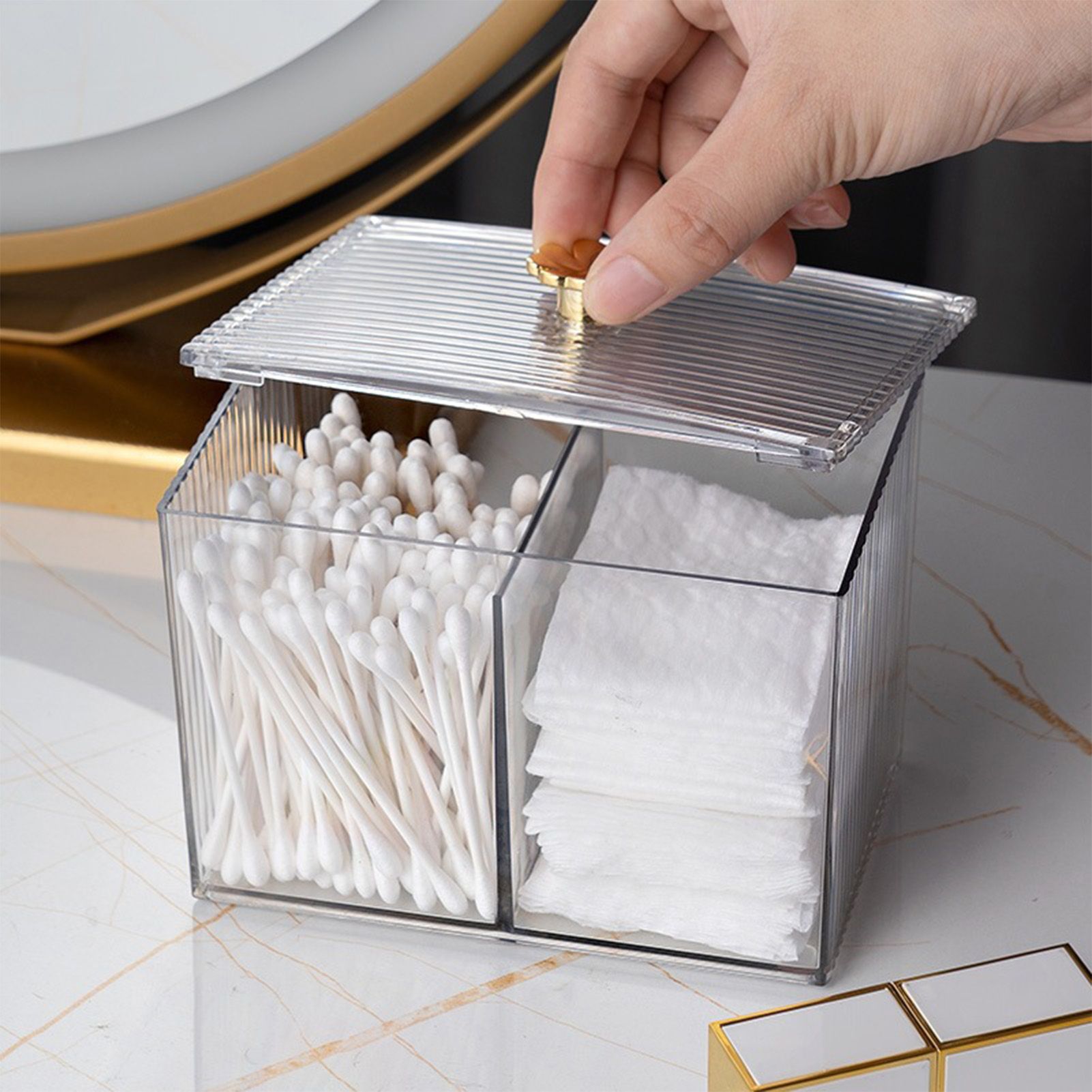Cotton Pad Storage Box Swab Container Holder Transparent with Lid Grid for Cosmetics Desktop Decoration - Image 5