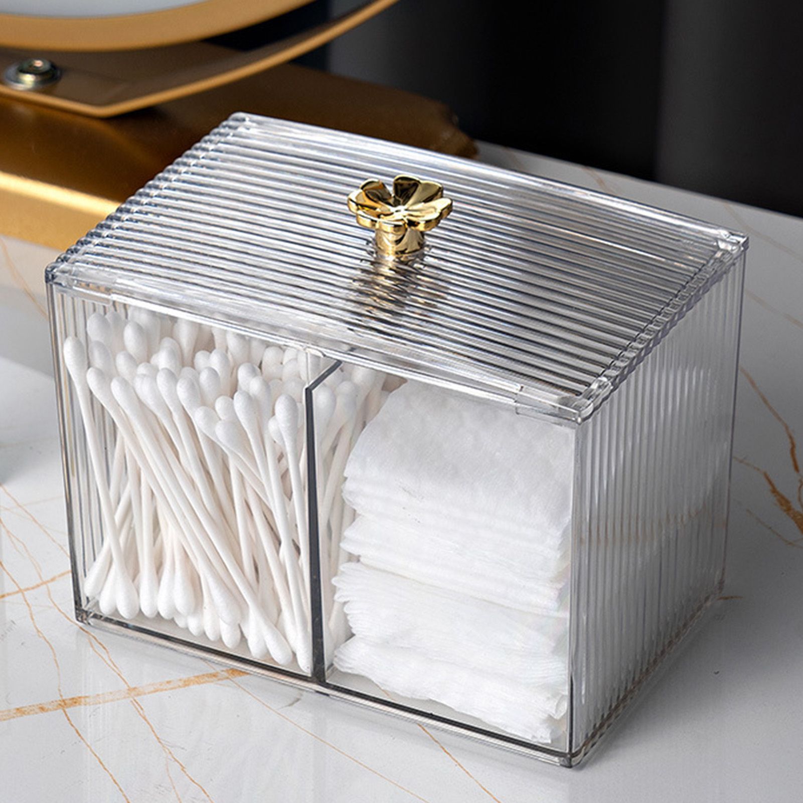 Cotton Pad Storage Box Swab Container Holder Transparent with Lid Grid for Cosmetics Desktop Decoration - Image 6