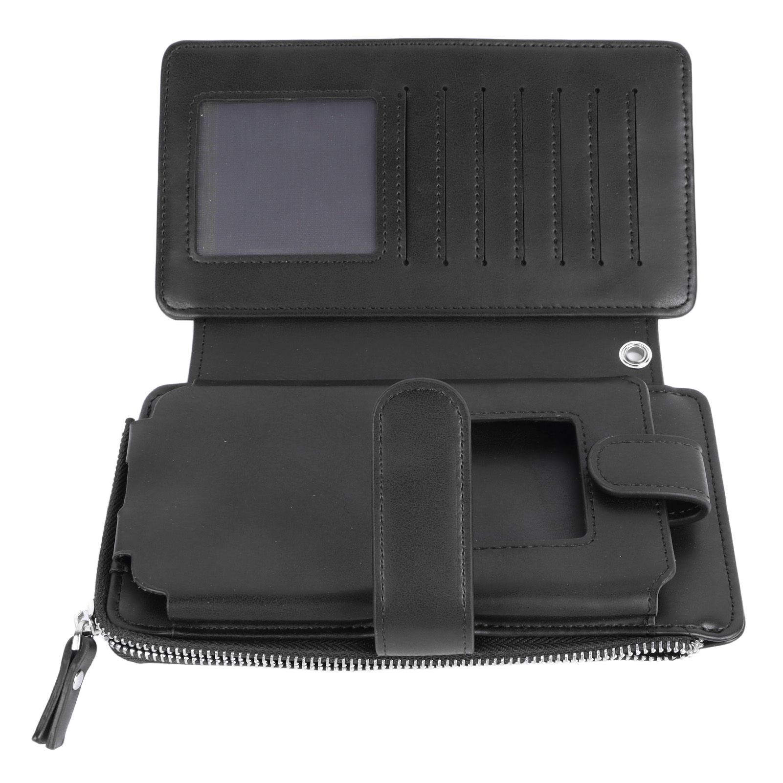 Long Wallet for Men PU Leather Frosted Retro Multifunctional Phone Card Holder Purse Business Handbag with Zipper and Strap Black - Image 3