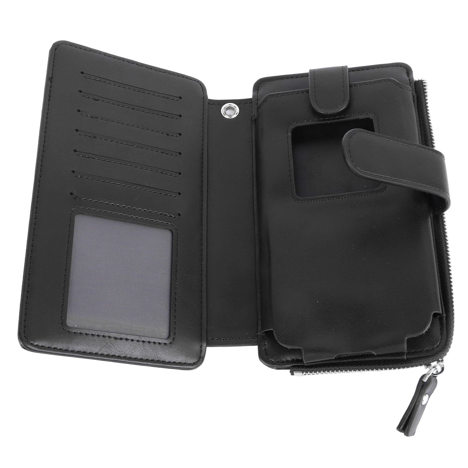 Long Wallet for Men PU Leather Frosted Retro Multifunctional Phone Card Holder Purse Business Handbag with Zipper and Strap Black - Image 5
