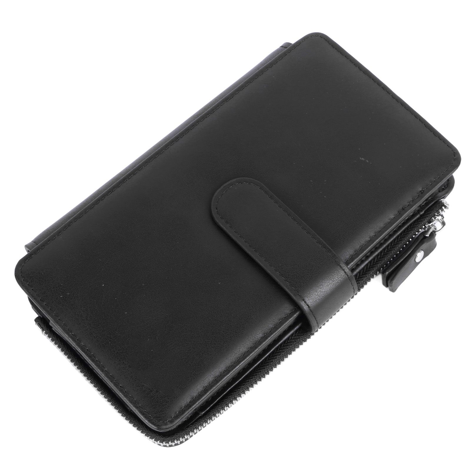 Long Wallet for Men PU Leather Frosted Retro Multifunctional Phone Card Holder Purse Business Handbag with Zipper and Strap Black - Image 7