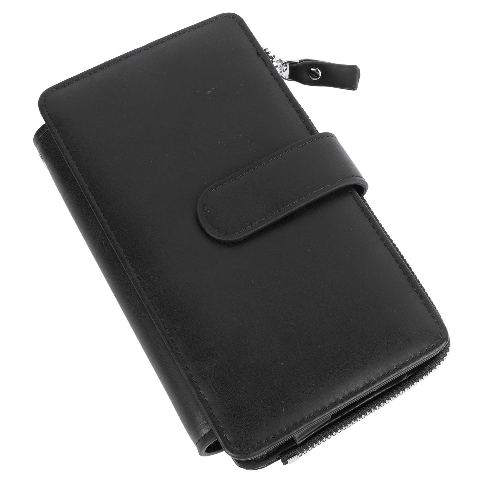 Long Wallet for Men PU Leather Frosted Retro Multifunctional Phone Card Holder Purse Business Handbag with Zipper and Strap Black - Image 8