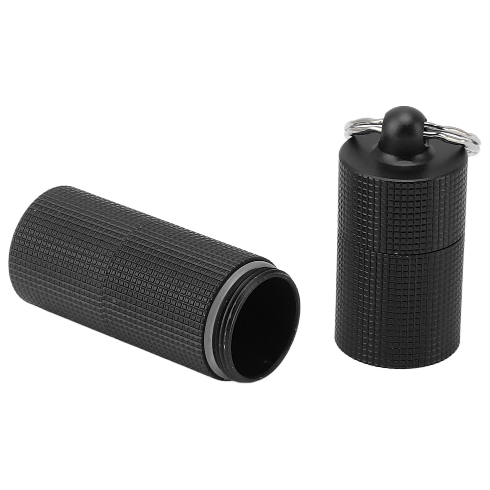 Keychain Medicine Holder Case 3 Compartment Waterproof Metal Travel Tablet Capsule Holder for Outdoor Black - Image 3