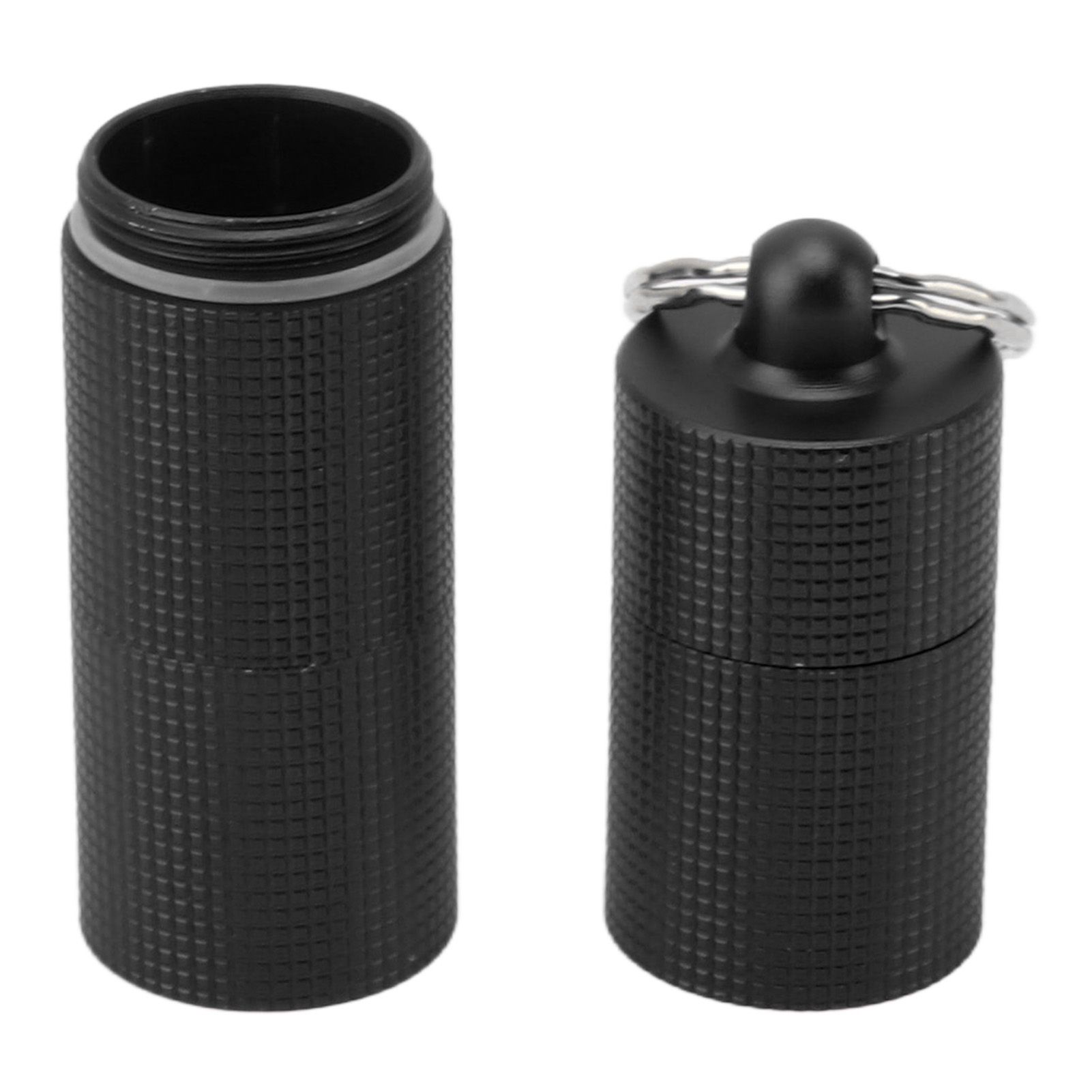 Keychain Medicine Holder Case 3 Compartment Waterproof Metal Travel Tablet Capsule Holder for Outdoor Black - Image 4