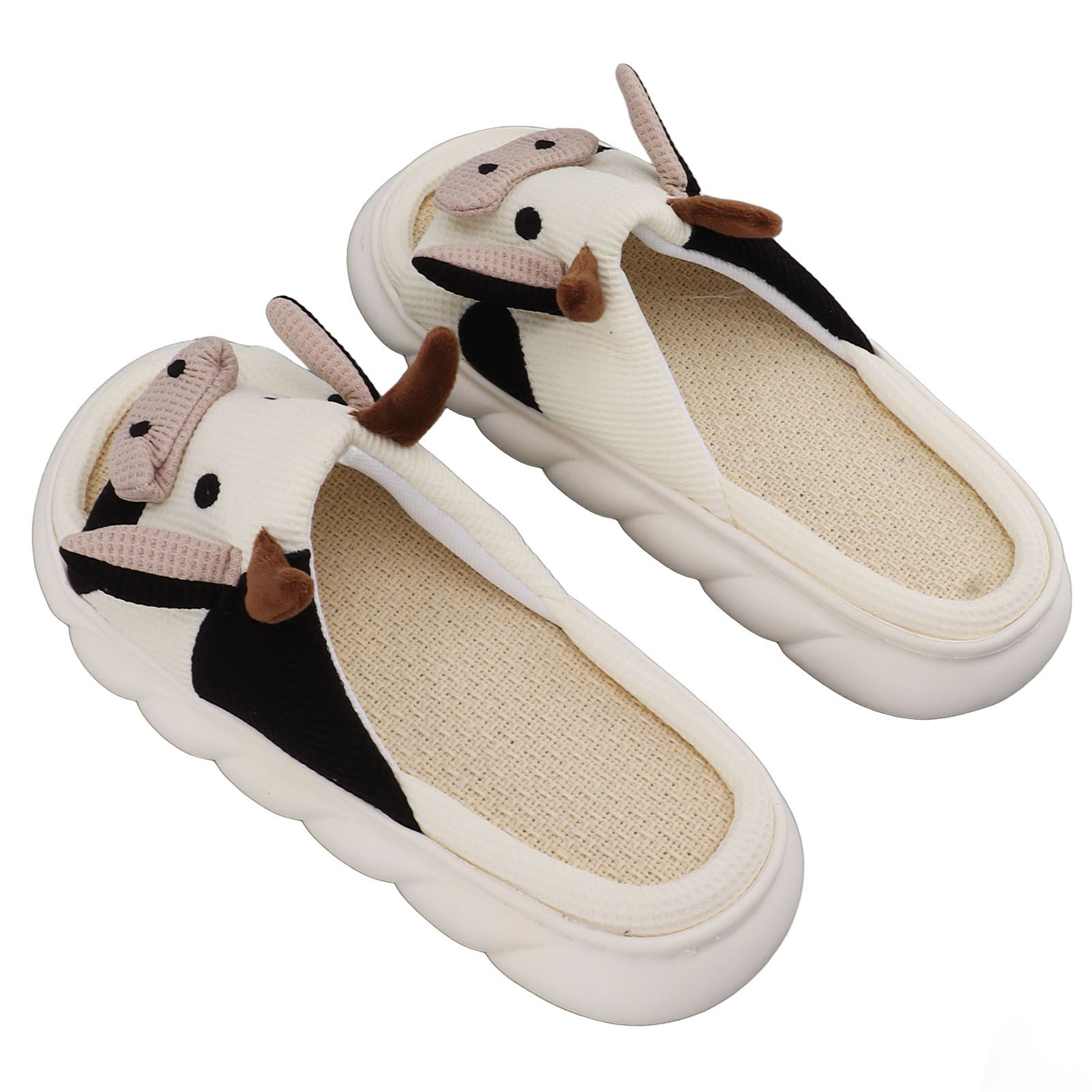 Linen Slippers Wear Resistant Comfortable Open Toe Indoor Slippers Sandals for 4 Season Cow Cartoon Pattern 40 41 Size - Image 2