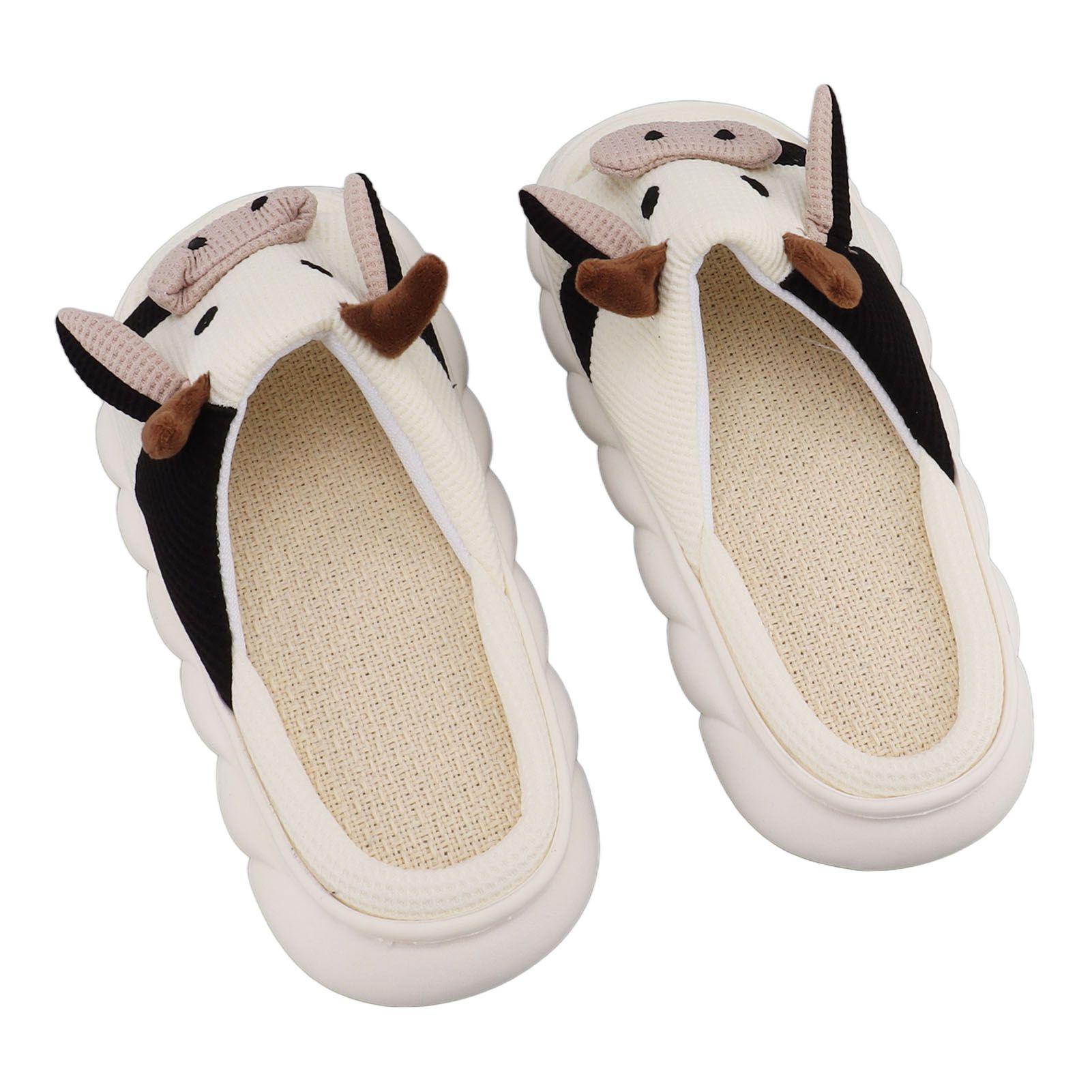 Linen Slippers Wear Resistant Comfortable Open Toe Indoor Slippers Sandals for 4 Season Cow Cartoon Pattern 40 41 Size - Image 4