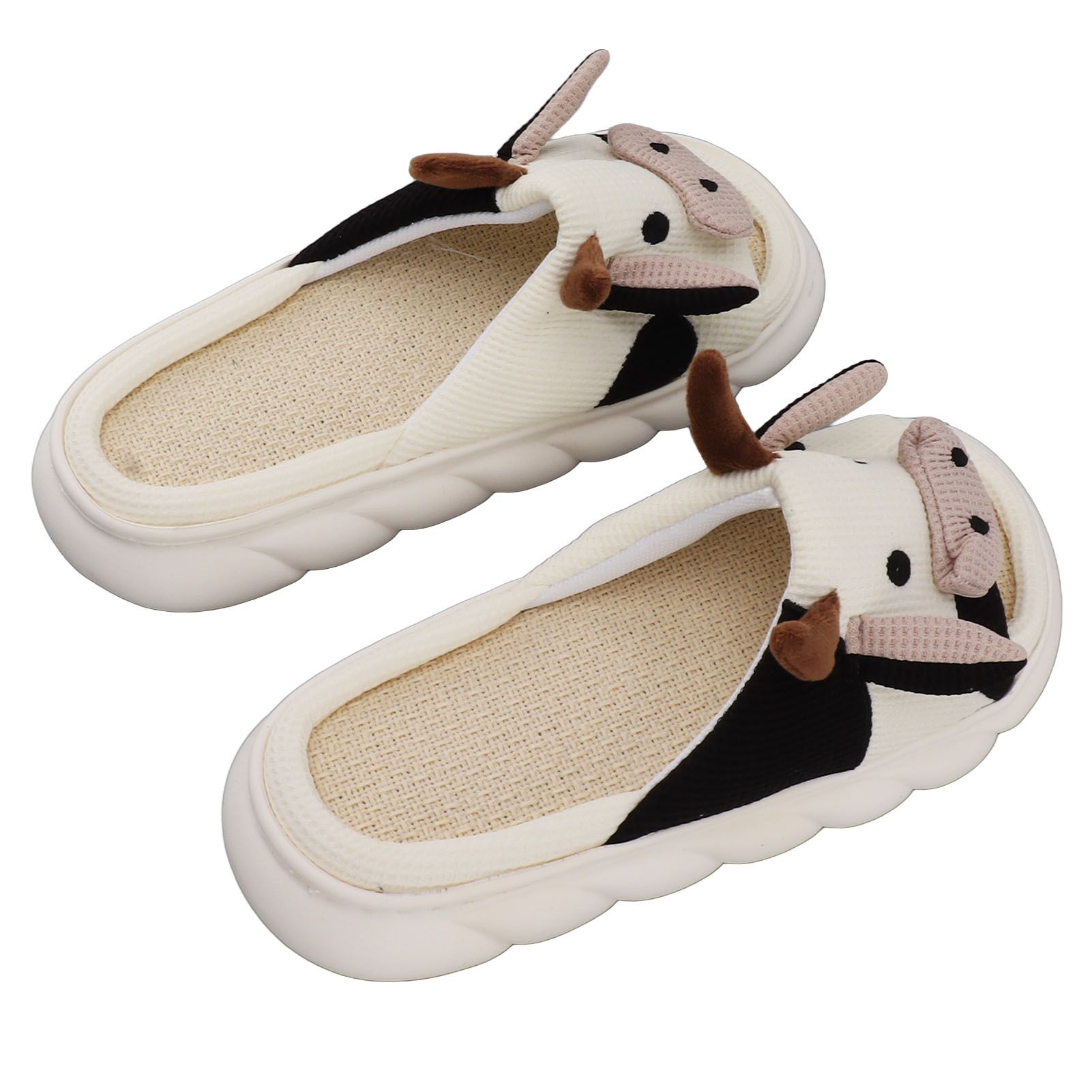 Linen Slippers Wear Resistant Comfortable Open Toe Indoor Slippers Sandals for 4 Season Cow Cartoon Pattern 40 41 Size - Image 5