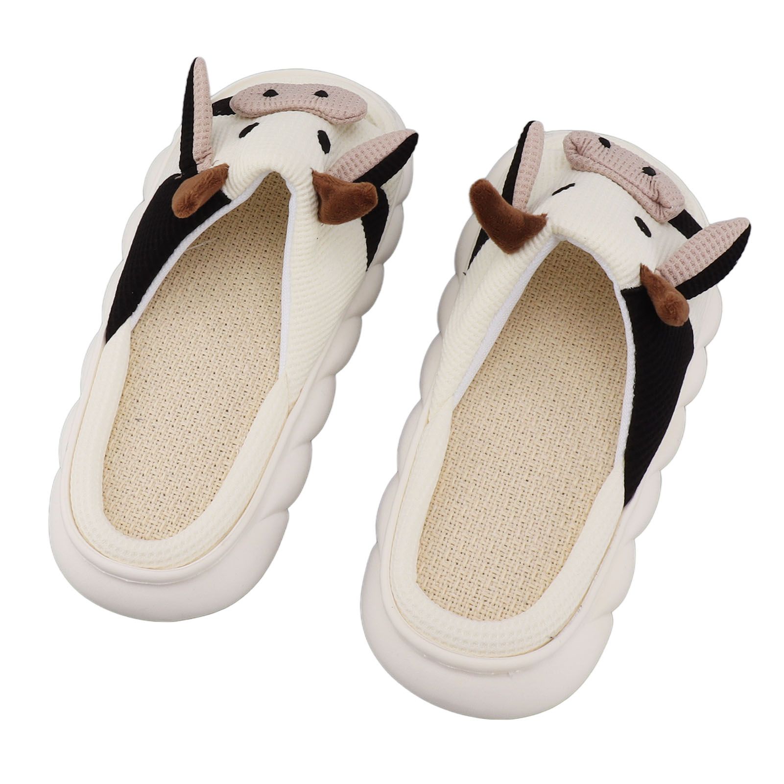 Linen Slippers Wear Resistant Comfortable Open Toe Indoor Slippers Sandals for 4 Season Cow Cartoon Pattern 40 41 Size - Image 6