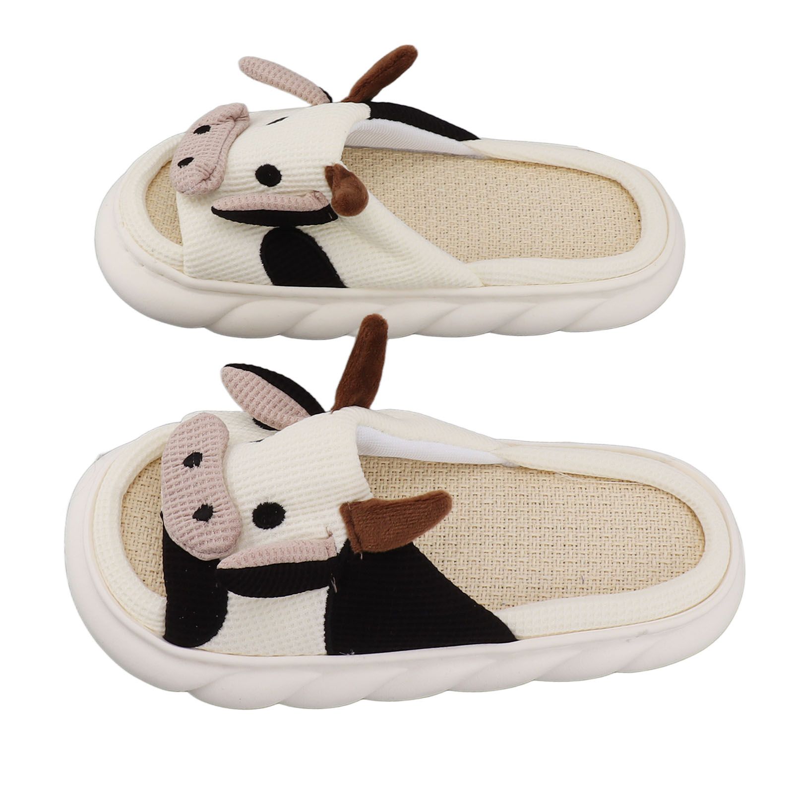 Linen Slippers Wear Resistant Comfortable Open Toe Indoor Slippers Sandals for 4 Season Cow Cartoon Pattern 40 41 Size - Image 7