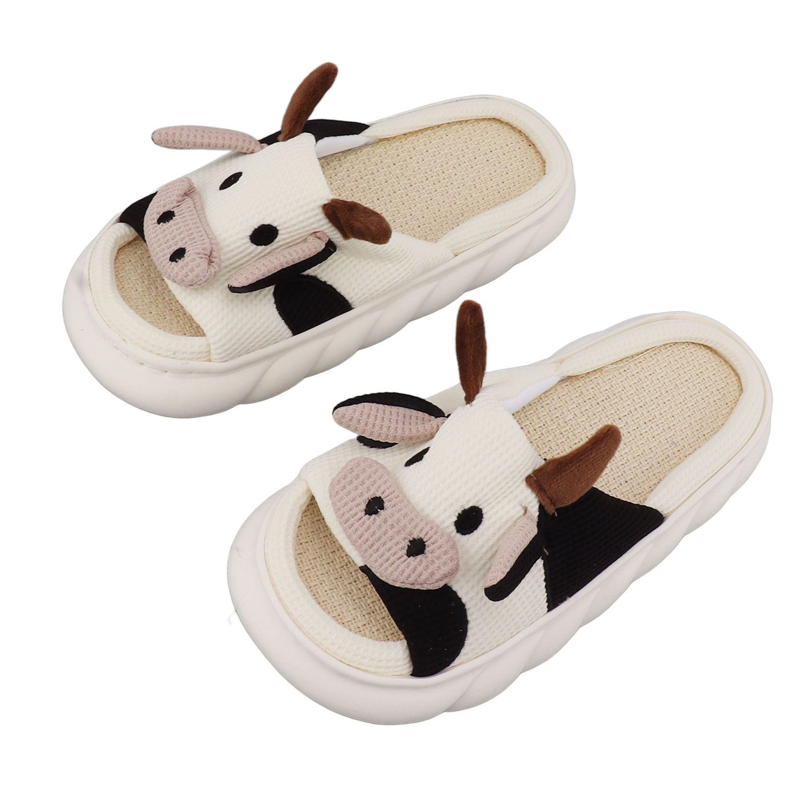 Linen Slippers Wear Resistant Comfortable Open Toe Indoor Slippers Sandals for 4 Season Cow Cartoon Pattern 42 43 Size - Image 8