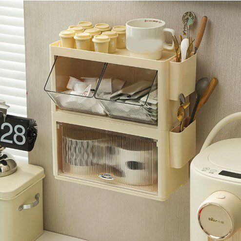Tea Bag Storage Rack Wall Hanging Space Saving Tea Bag Box for Coffee Capsule Snacks Home Office Cream Yellow - Image 5