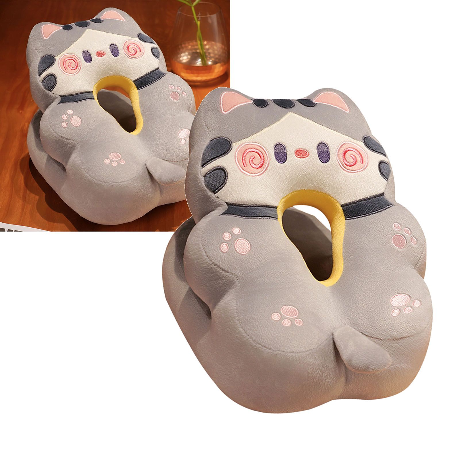 Ice Silk V Shaped Nap Pillow Napping Artifact Cute Animal Sleeping Pillow Cushion for Office Students Grey Cat - Image 5