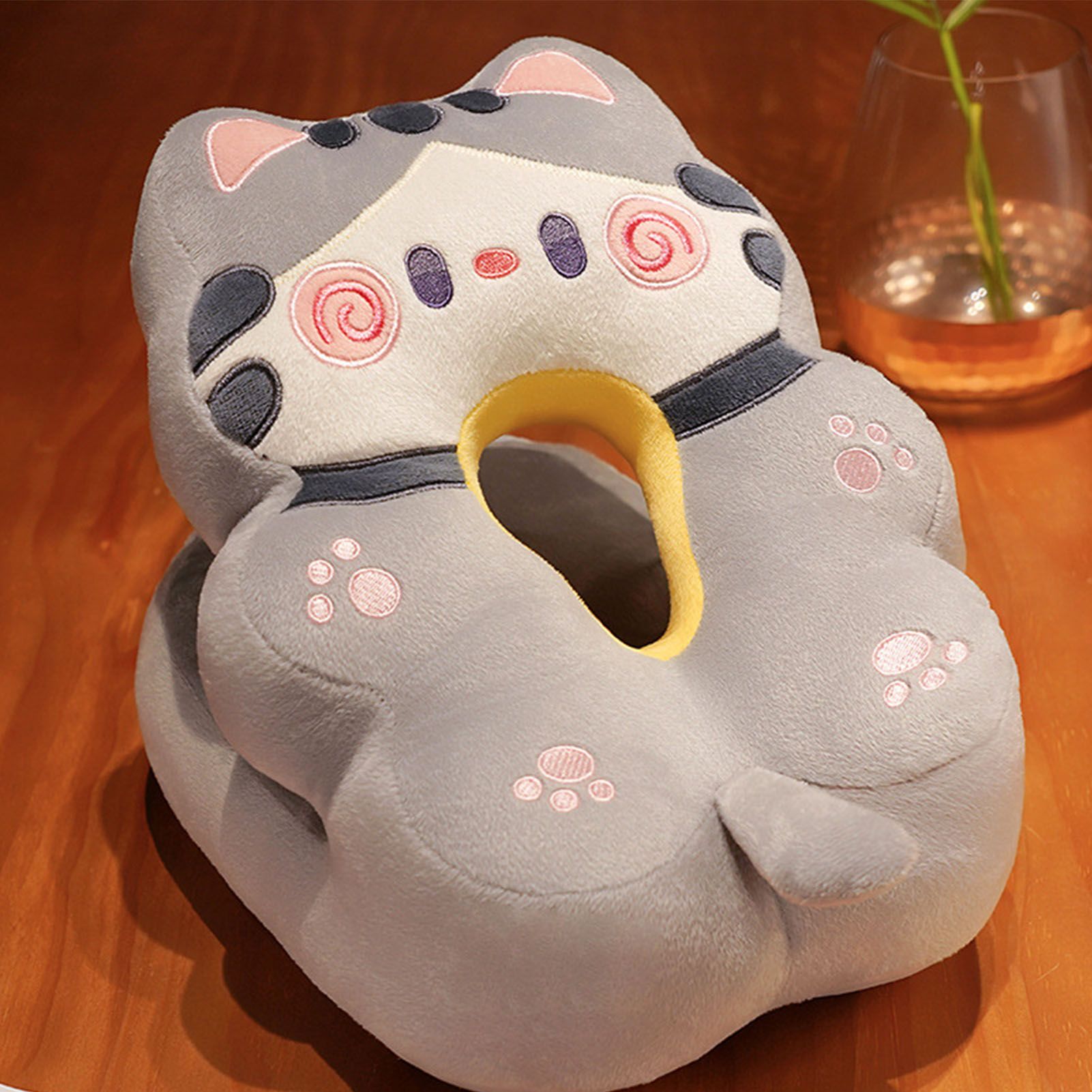 Ice Silk V Shaped Nap Pillow Napping Artifact Cute Animal Sleeping Pillow Cushion for Office Students Grey Cat - Image 7