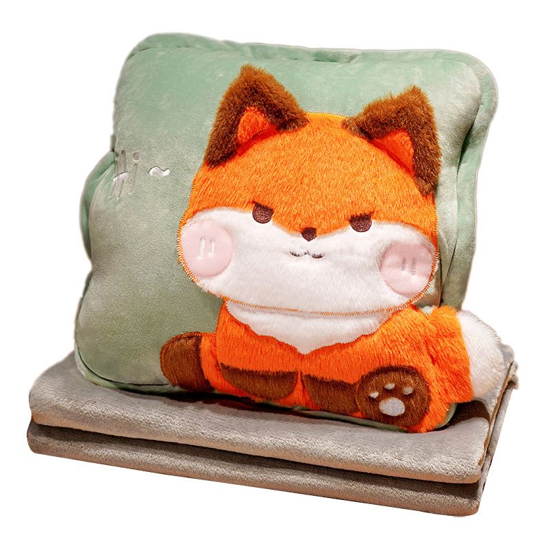 Travel Blanket and Pillow Set Multifunctional Plush Cute Animal Hand Warmer Blanket Pillow for Office Dorm Home Fox - Image 1