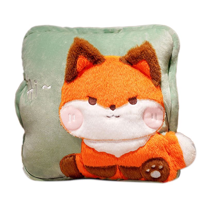 Travel Blanket and Pillow Set Multifunctional Plush Cute Animal Hand Warmer Blanket Pillow for Office Dorm Home Fox - Image 2
