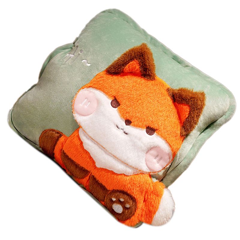 Travel Blanket and Pillow Set Multifunctional Plush Cute Animal Hand Warmer Blanket Pillow for Office Dorm Home Fox - Image 3