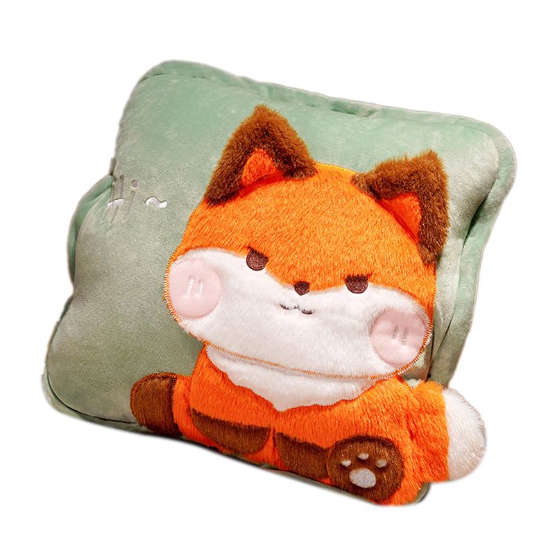 Travel Blanket and Pillow Set Multifunctional Plush Cute Animal Hand Warmer Blanket Pillow for Office Dorm Home Fox - Image 4