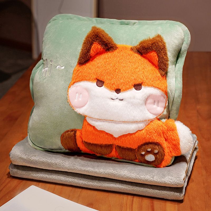 Travel Blanket and Pillow Set Multifunctional Plush Cute Animal Hand Warmer Blanket Pillow for Office Dorm Home Fox - Image 5