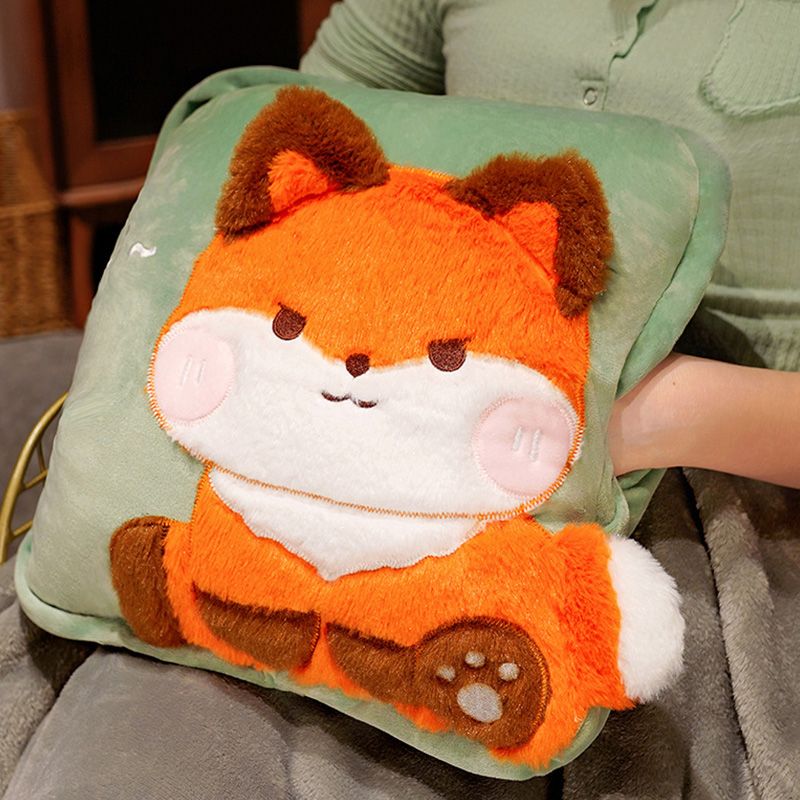 Travel Blanket and Pillow Set Multifunctional Plush Cute Animal Hand Warmer Blanket Pillow for Office Dorm Home Fox - Image 6