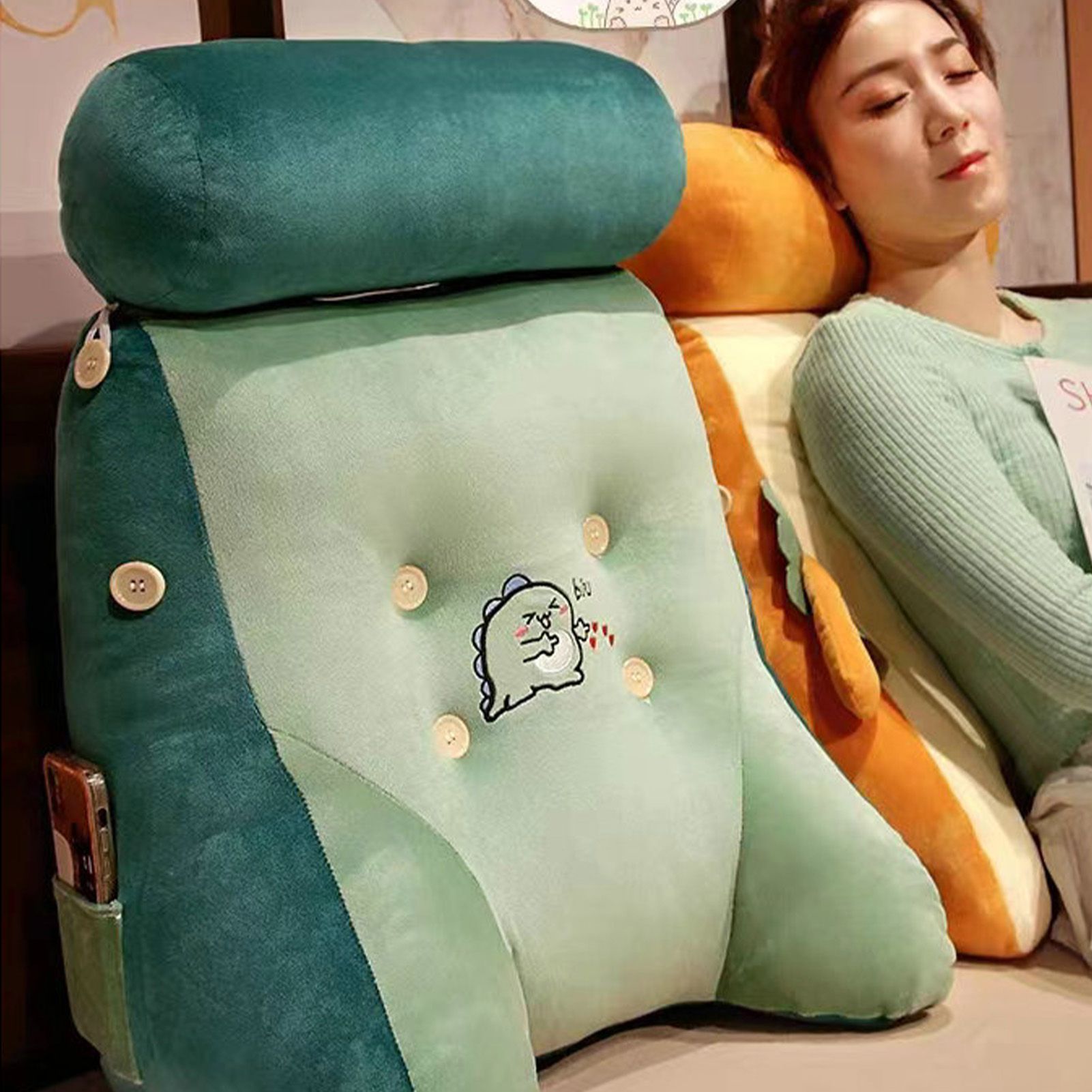 Backrest Pillow Washable Removable Cover Soft Cartoon Animal Back Support Cushion for Office Chair Bedside Dinosaur - Image 6