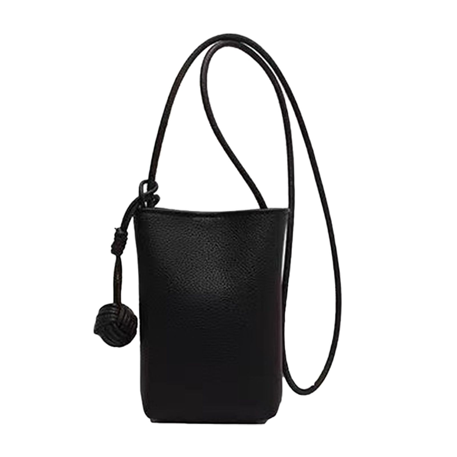 Cell Phone Shoulder Bag PU Leather Cute Mini Wallet Over Shoulder Strap Messenger Bag for Women Black - Image 1