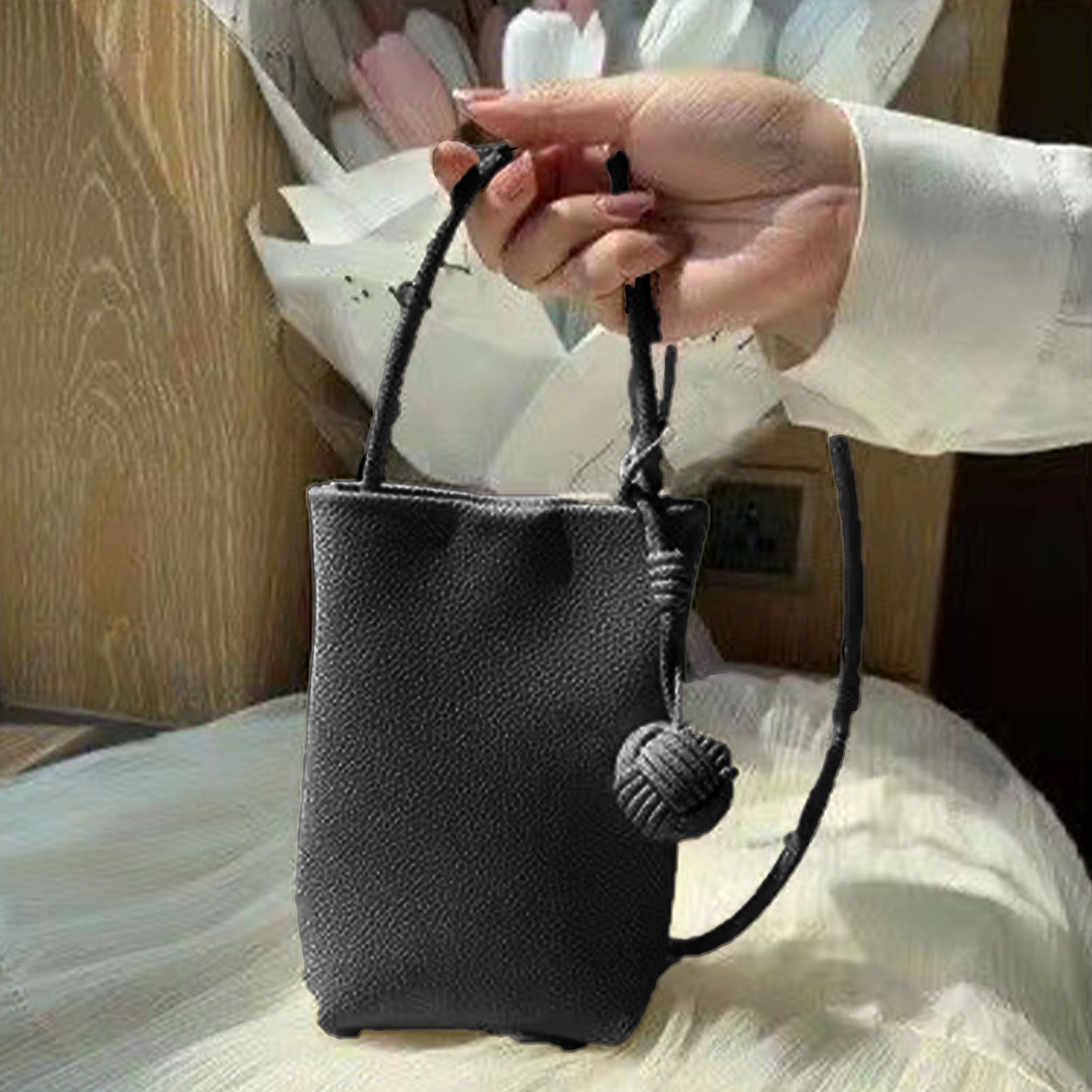 Cell Phone Shoulder Bag PU Leather Cute Mini Wallet Over Shoulder Strap Messenger Bag for Women Black - Image 5