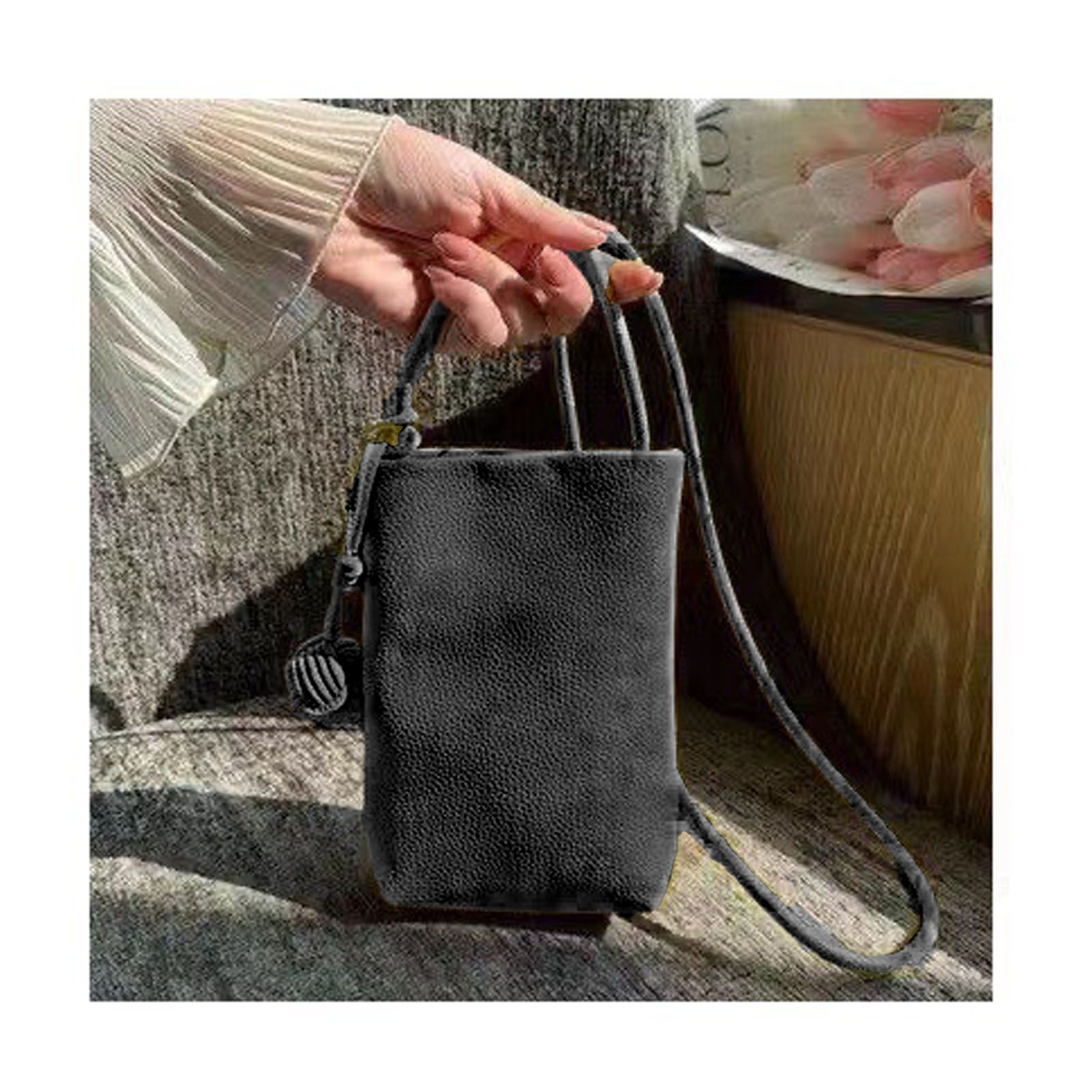 Cell Phone Shoulder Bag PU Leather Cute Mini Wallet Over Shoulder Strap Messenger Bag for Women Black - Image 6