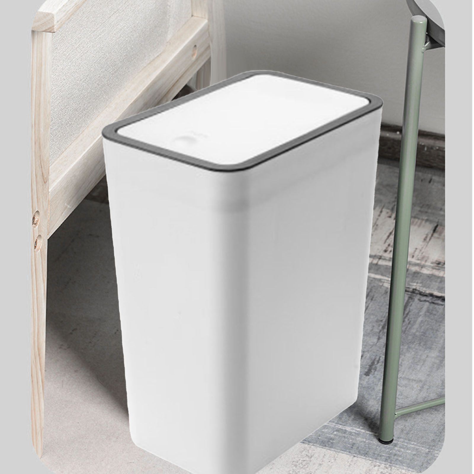 Household Garbage Cans Sealed Large Capacity Odorless With Press Top Plastic Trash Bin For Home Kitchen Living Room Bathroom White - Image 5