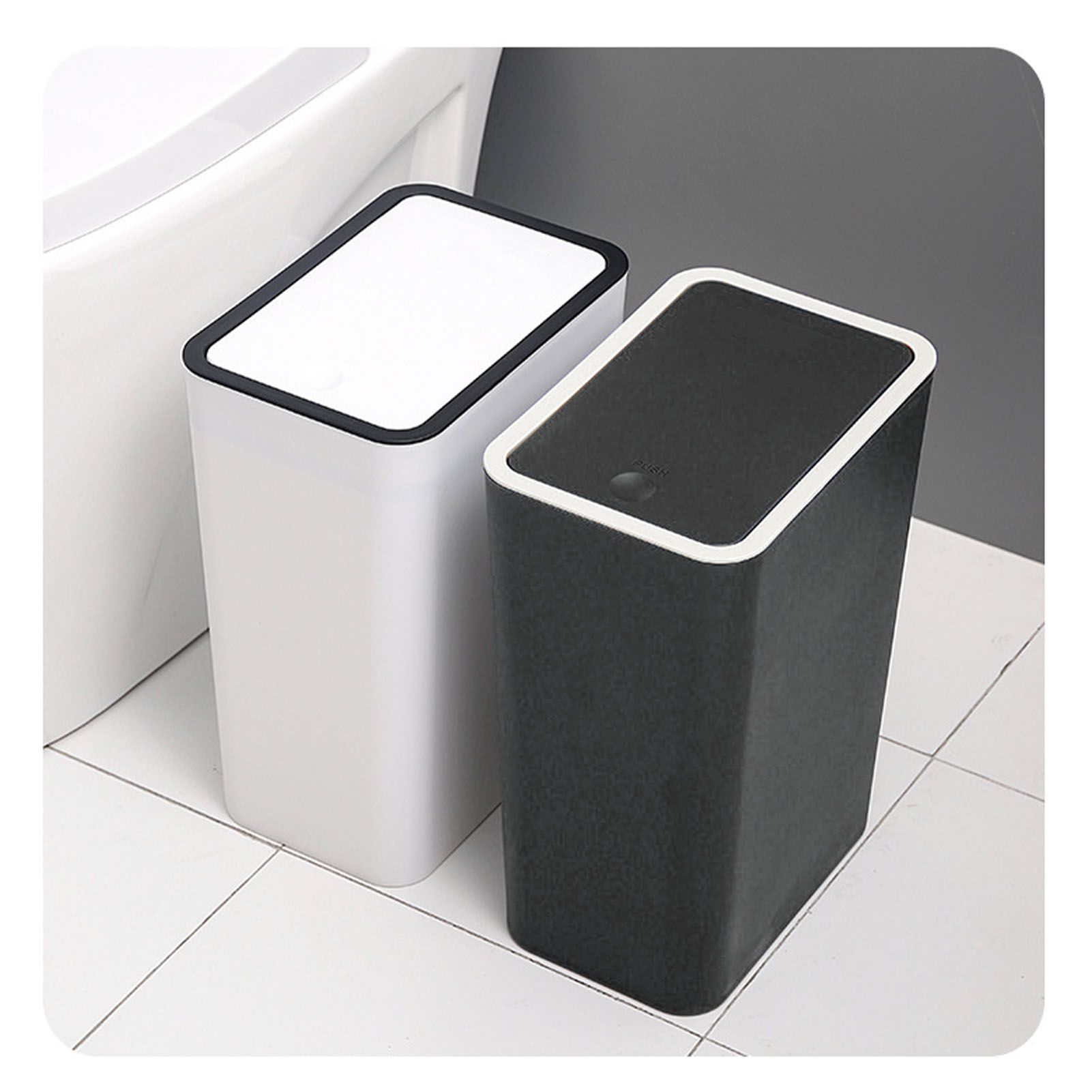 Household Garbage Cans Sealed Large Capacity Odorless With Press Top Plastic Trash Bin For Home Kitchen Living Room Bathroom White - Image 6