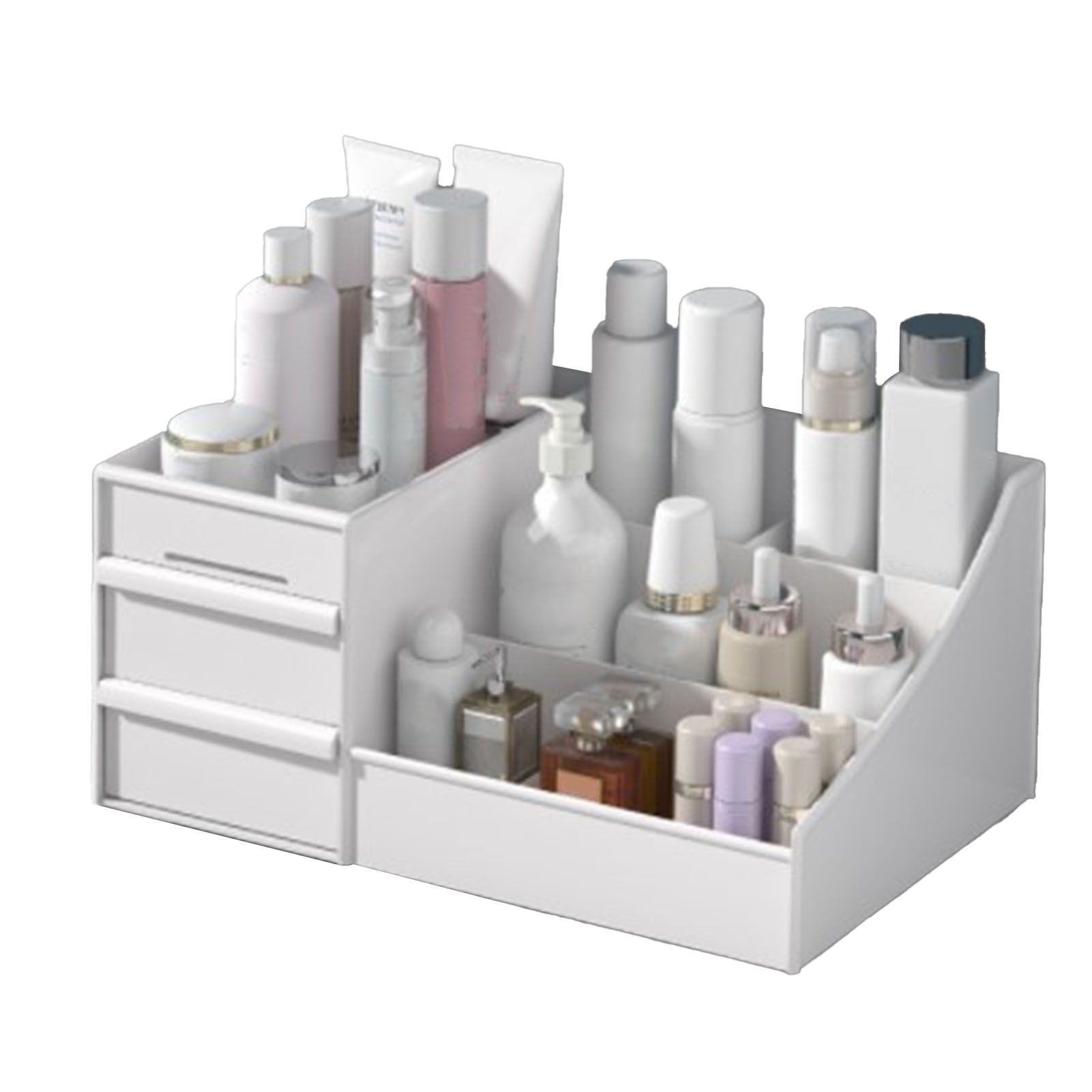 Makeup Organizer for Vanity Large Capacity Cosmetics Storage Box with Drawers for Cosmetics Lipsticks Nail Care Skincare White - Image 1