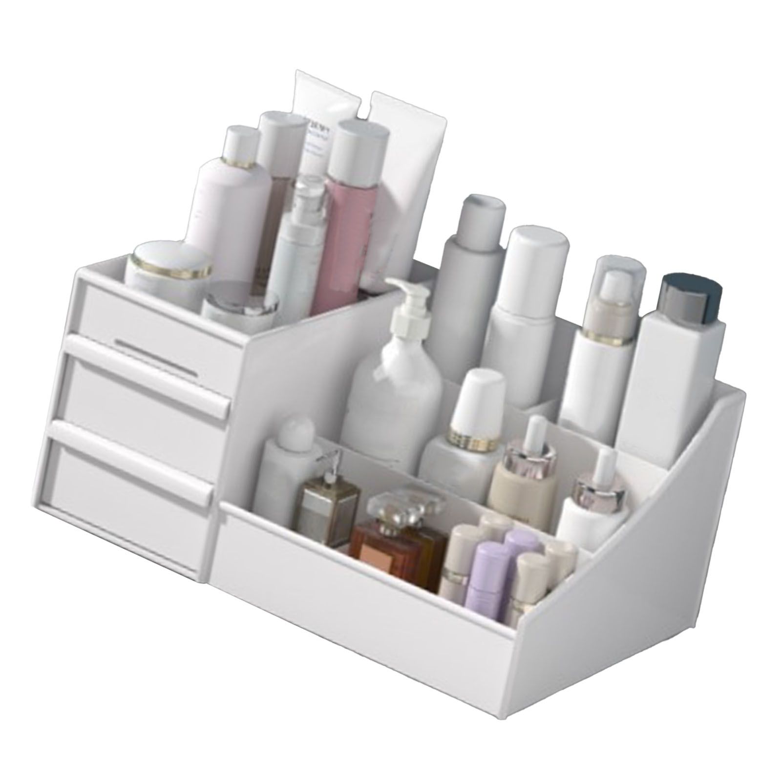 Makeup Organizer for Vanity Large Capacity Cosmetics Storage Box with Drawers for Cosmetics Lipsticks Nail Care Skincare White - Image 2