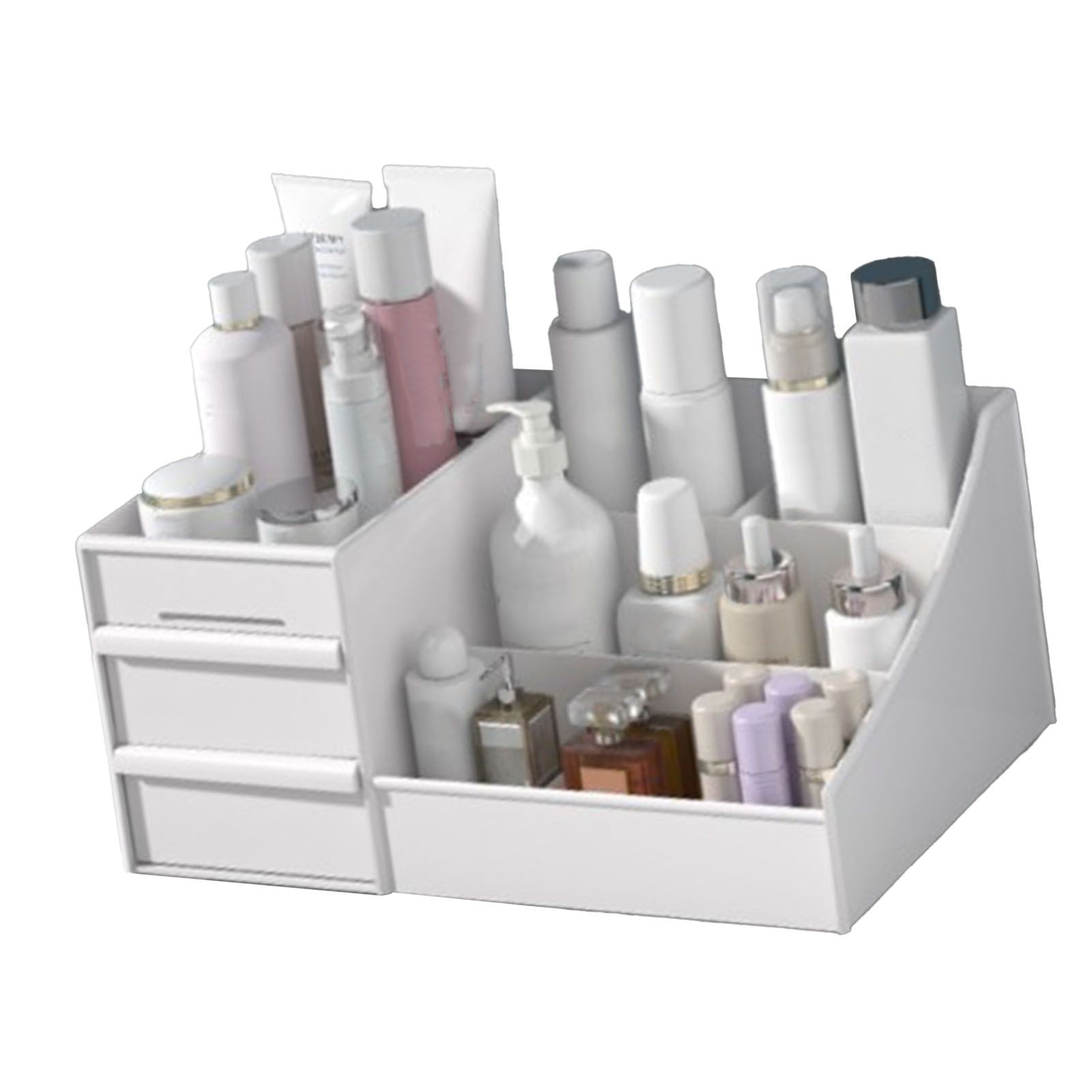 Makeup Organizer for Vanity Large Capacity Cosmetics Storage Box with Drawers for Cosmetics Lipsticks Nail Care Skincare White - Image 3