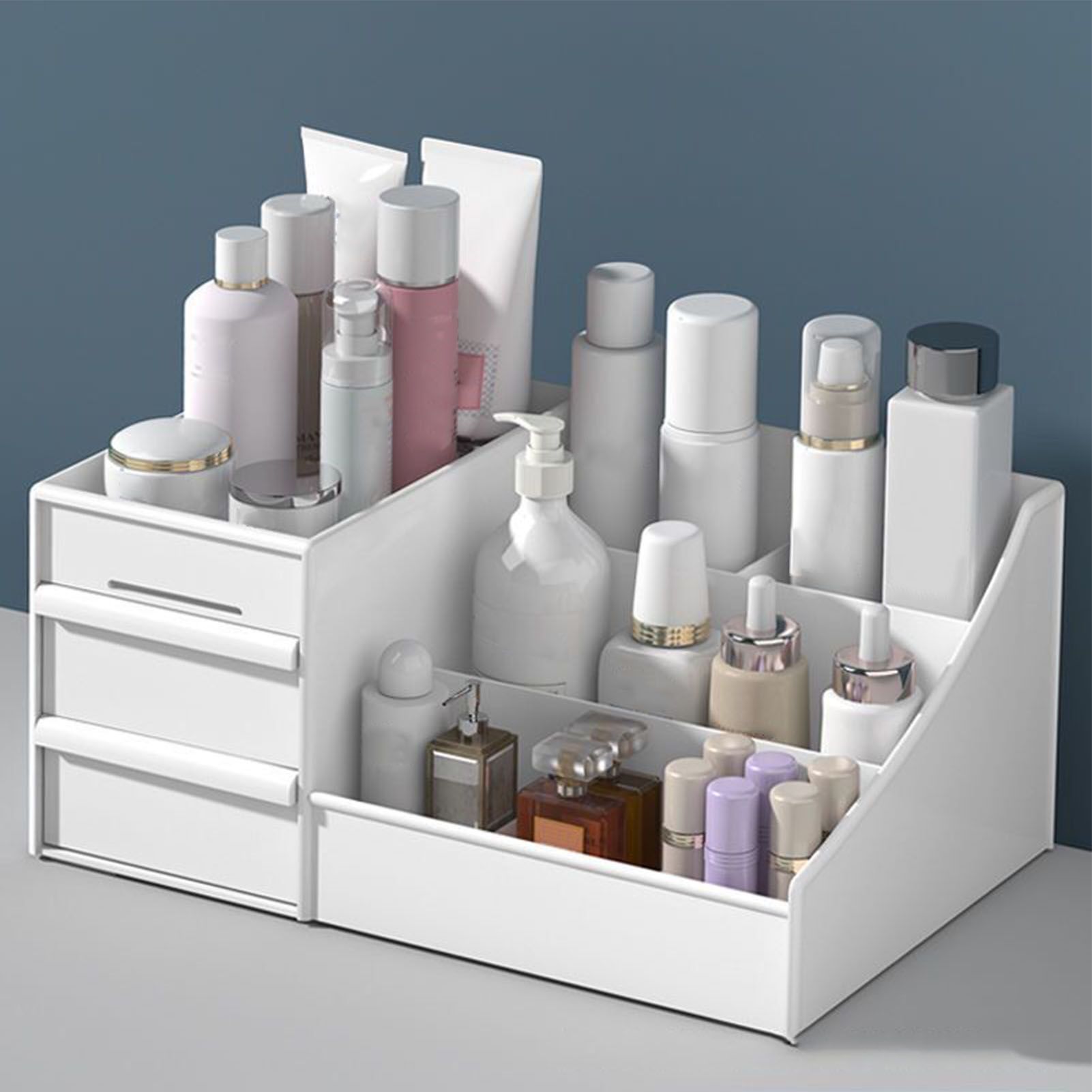 Makeup Organizer for Vanity Large Capacity Cosmetics Storage Box with Drawers for Cosmetics Lipsticks Nail Care Skincare White - Image 6