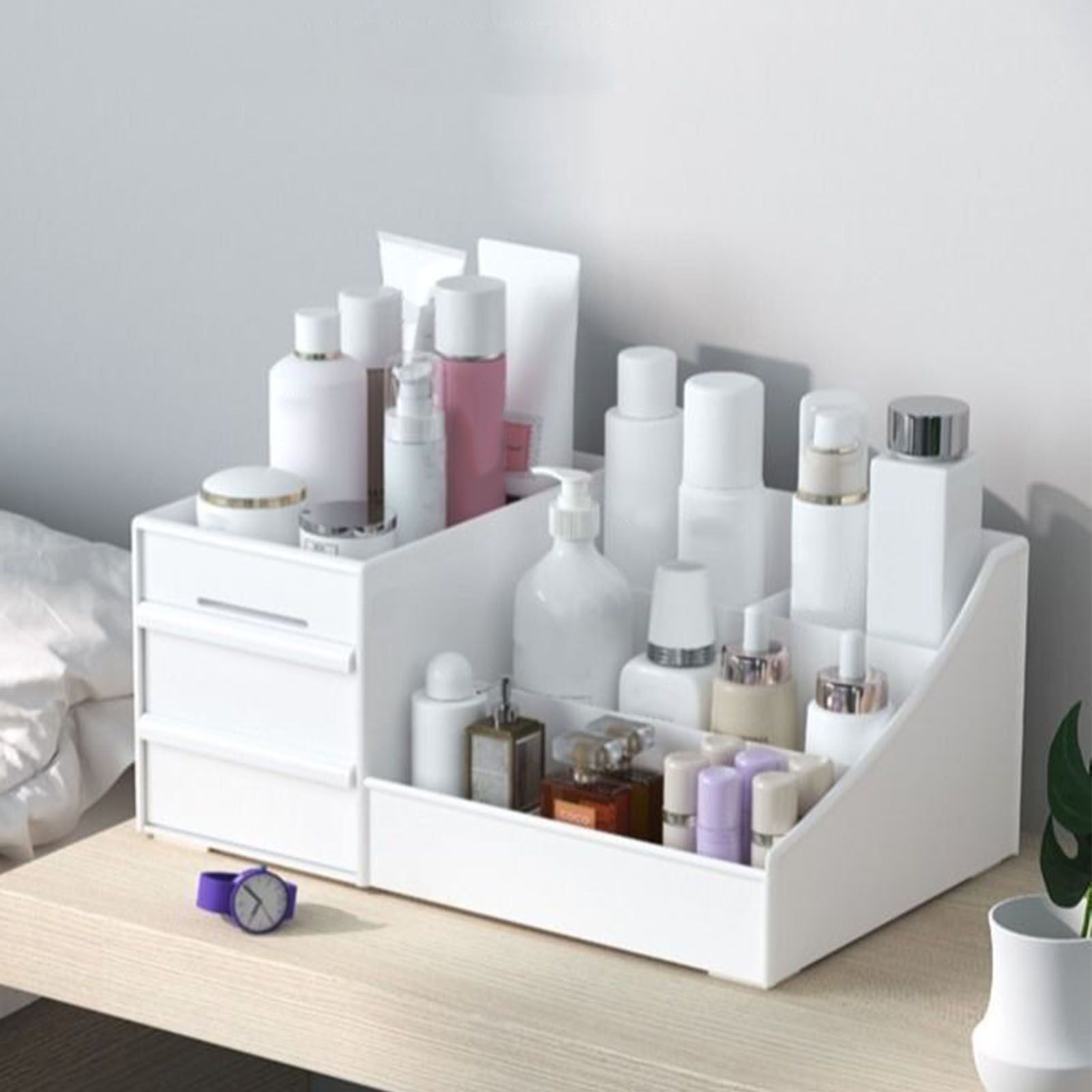 Makeup Organizer for Vanity Large Capacity Cosmetics Storage Box with Drawers for Cosmetics Lipsticks Nail Care Skincare White - Image 7