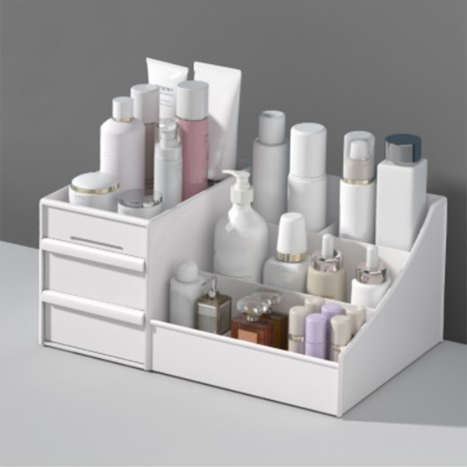 Makeup Organizer for Vanity Large Capacity Cosmetics Storage Box with Drawers for Cosmetics Lipsticks Nail Care Skincare White - Image 8
