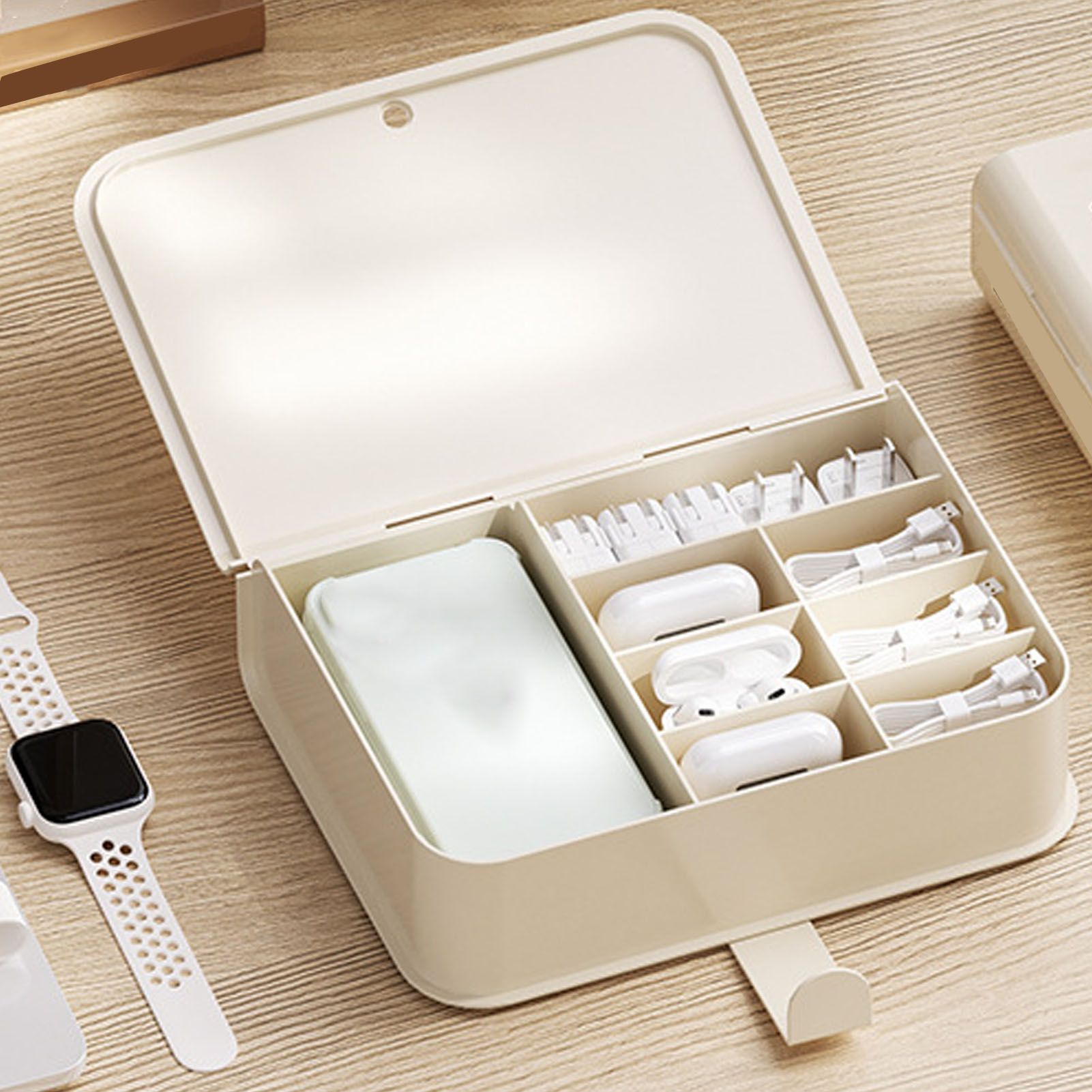 Desktop Storage Box Multi Compartments Plastic Simple Data Cable Organizer Box for Charger Earphones Phone Case Film - Image 5