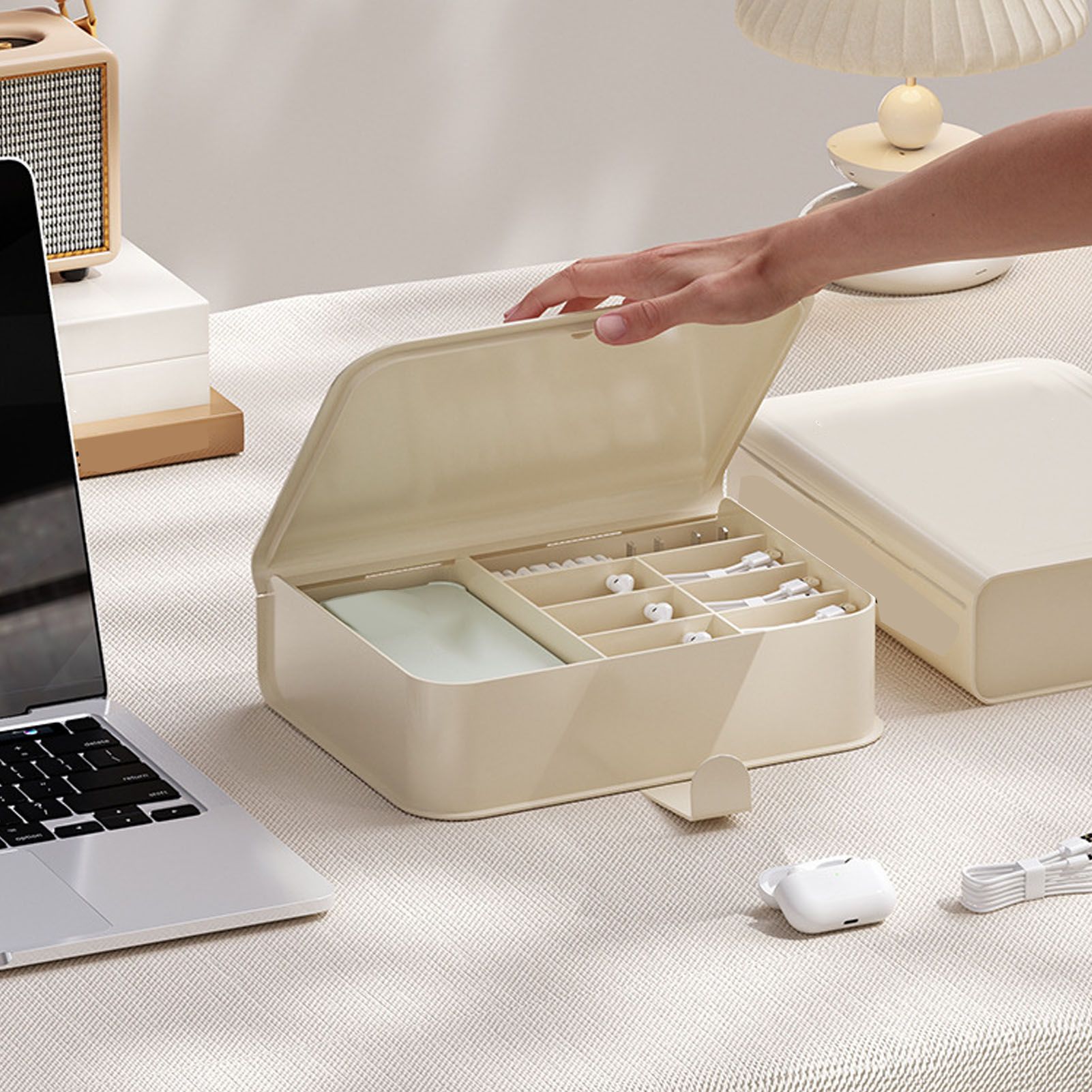 Desktop Storage Box Multi Compartments Plastic Simple Data Cable Organizer Box for Charger Earphones Phone Case Film - Image 6