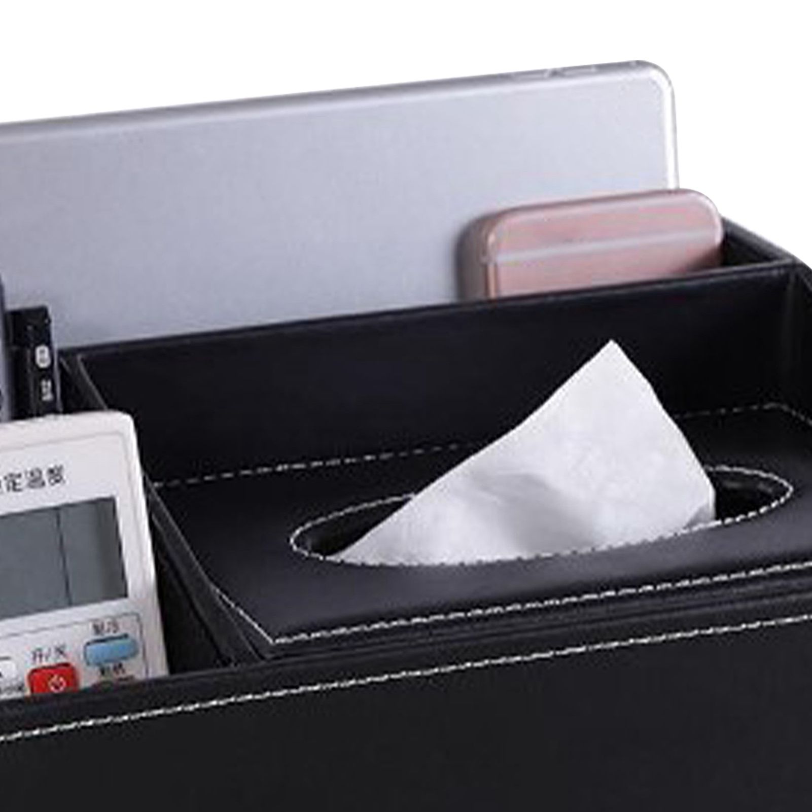 Multifunction Tissue Box Black Multiple Compartments Durable PU Leather Rectangular Tissue Box Cover for House Office - Image 7