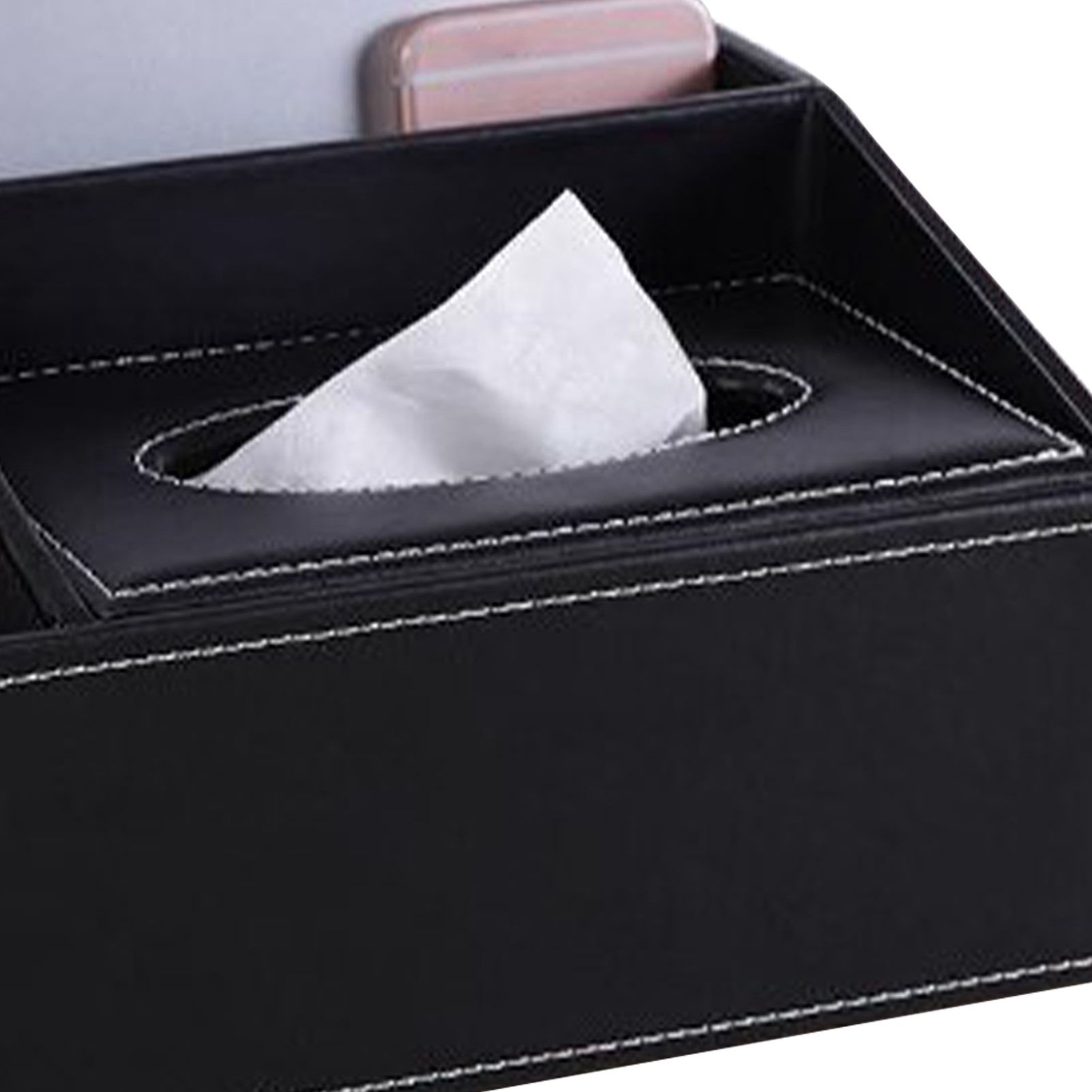 Multifunction Tissue Box Black Multiple Compartments Durable PU Leather Rectangular Tissue Box Cover for House Office - Image 8