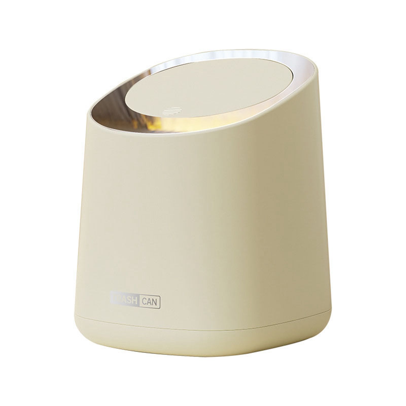 Mini Countertop Garbage Can Small Plastic Countertop Wastebasket Waste Can with Press Type Lid for Bathroom Bedroom Living Room Dressing Table Cream White - Image 1