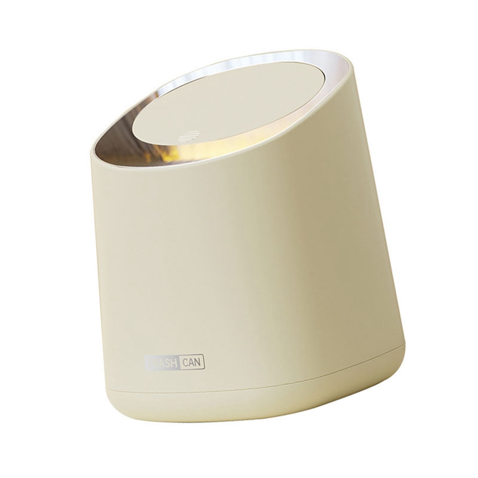 Mini Countertop Garbage Can Small Plastic Countertop Wastebasket Waste Can with Press Type Lid for Bathroom Bedroom Living Room Dressing Table Cream White - Image 2