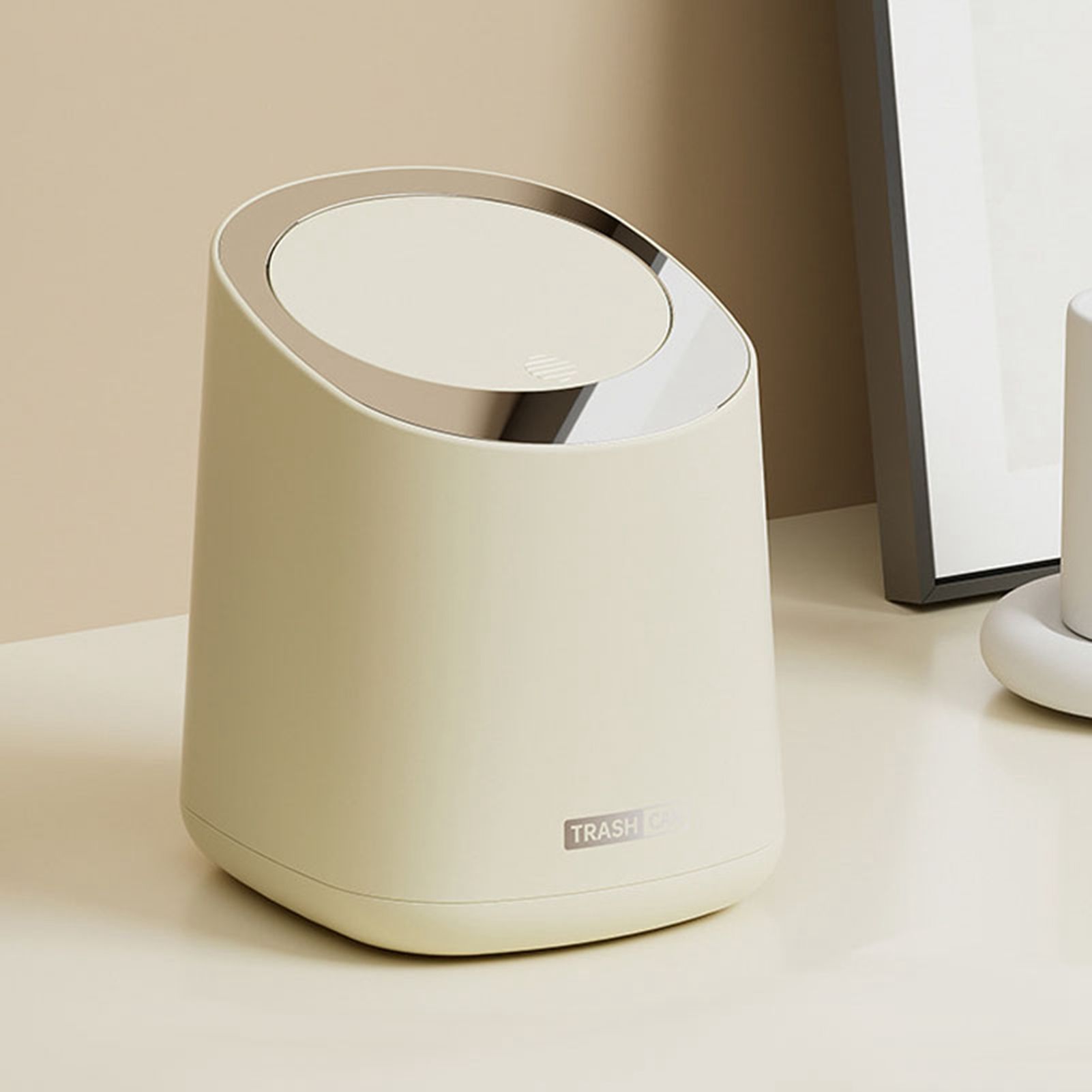 Mini Countertop Garbage Can Small Plastic Countertop Wastebasket Waste Can with Press Type Lid for Bathroom Bedroom Living Room Dressing Table Cream White - Image 7