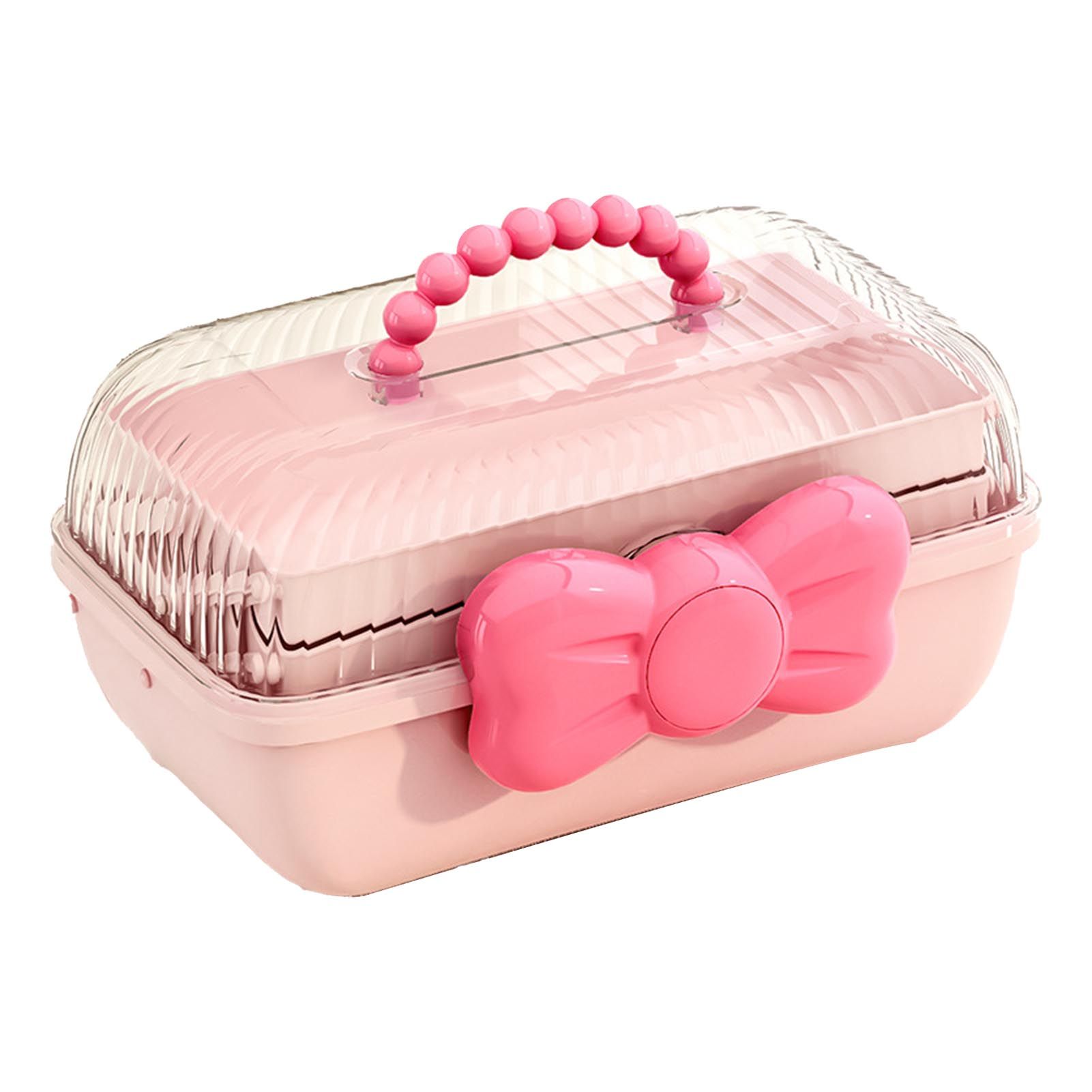 3 Tiers Desktop Storage Box Clear Cover Large Capacity Multi Grids Desk Organization Container for Kids Toys Pink - Image 1