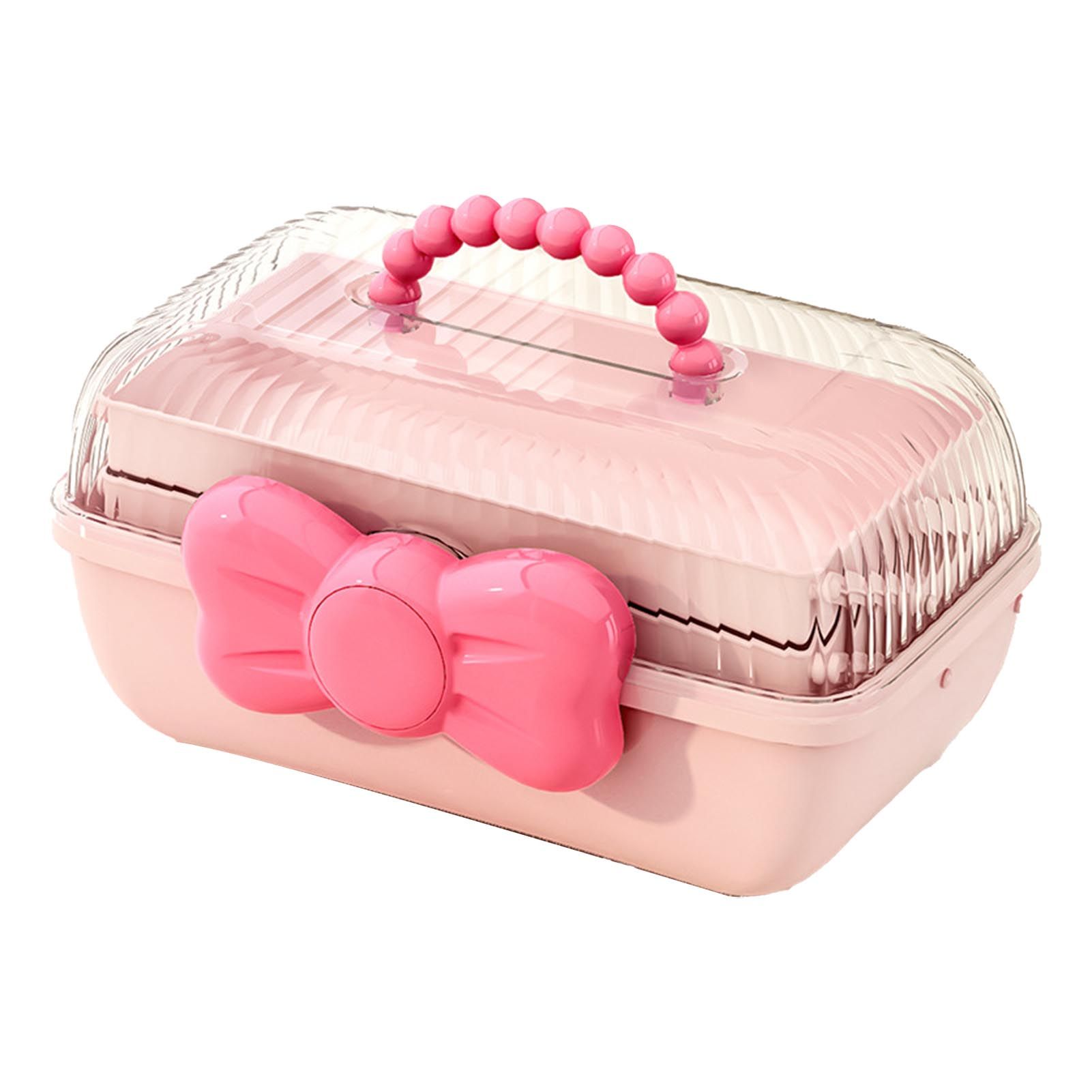 3 Tiers Desktop Storage Box Clear Cover Large Capacity Multi Grids Desk Organization Container for Kids Toys Pink - Image 2