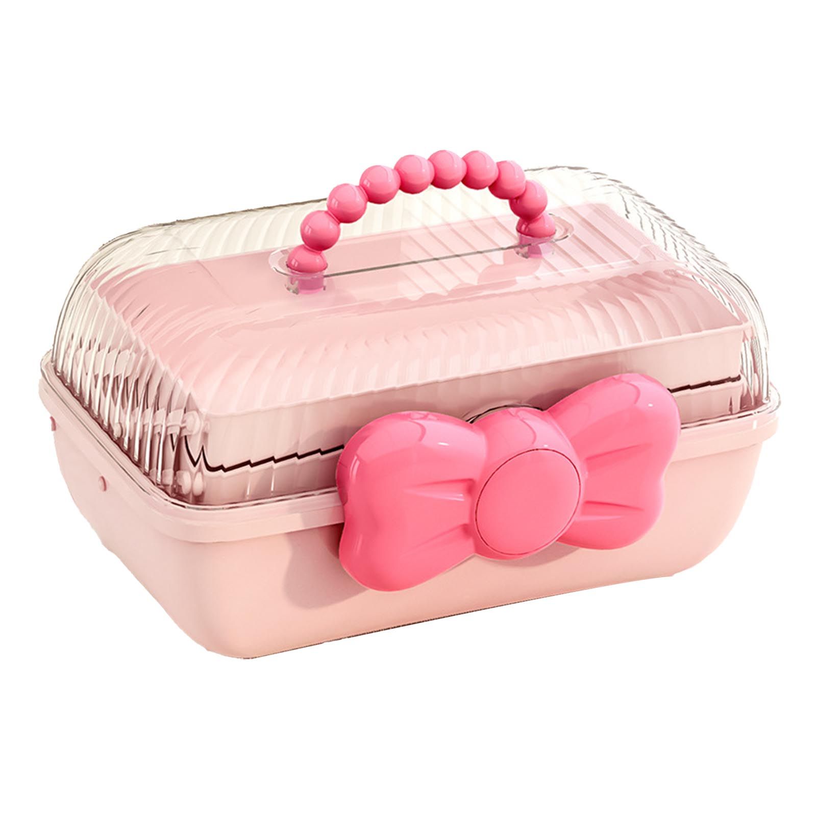3 Tiers Desktop Storage Box Clear Cover Large Capacity Multi Grids Desk Organization Container for Kids Toys Pink - Image 3