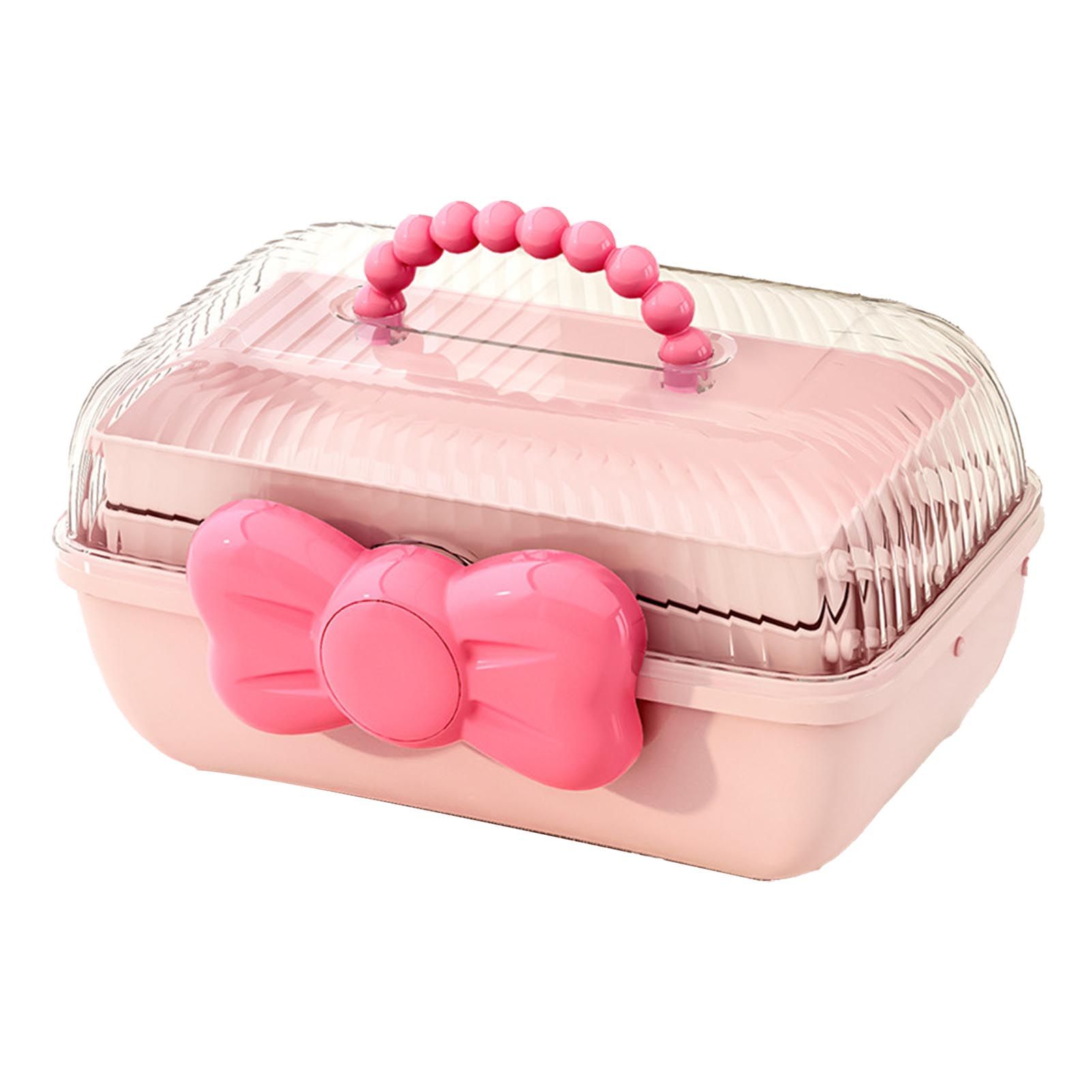 3 Tiers Desktop Storage Box Clear Cover Large Capacity Multi Grids Desk Organization Container for Kids Toys Pink - Image 4