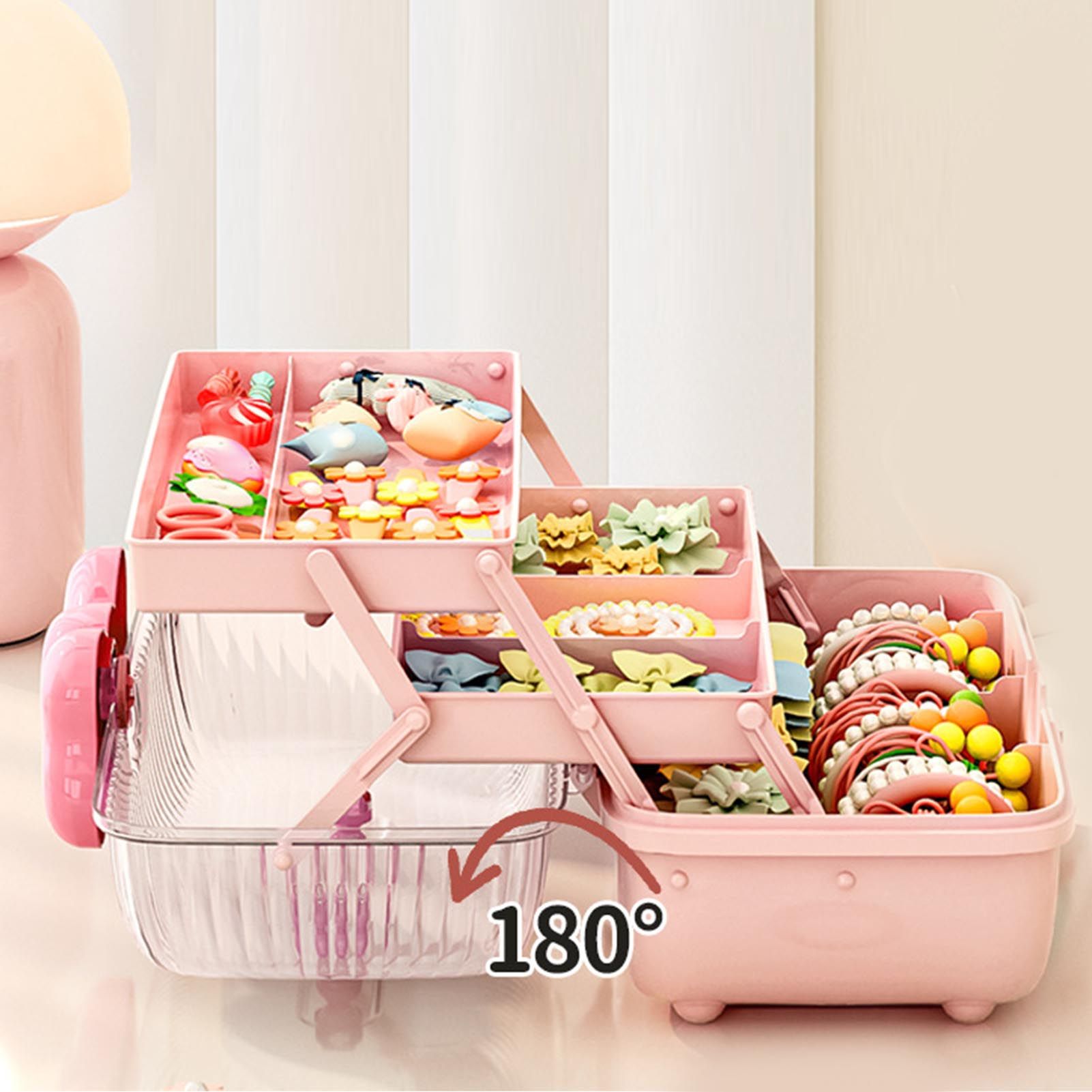 3 Tiers Desktop Storage Box Clear Cover Large Capacity Multi Grids Desk Organization Container for Kids Toys Pink - Image 5