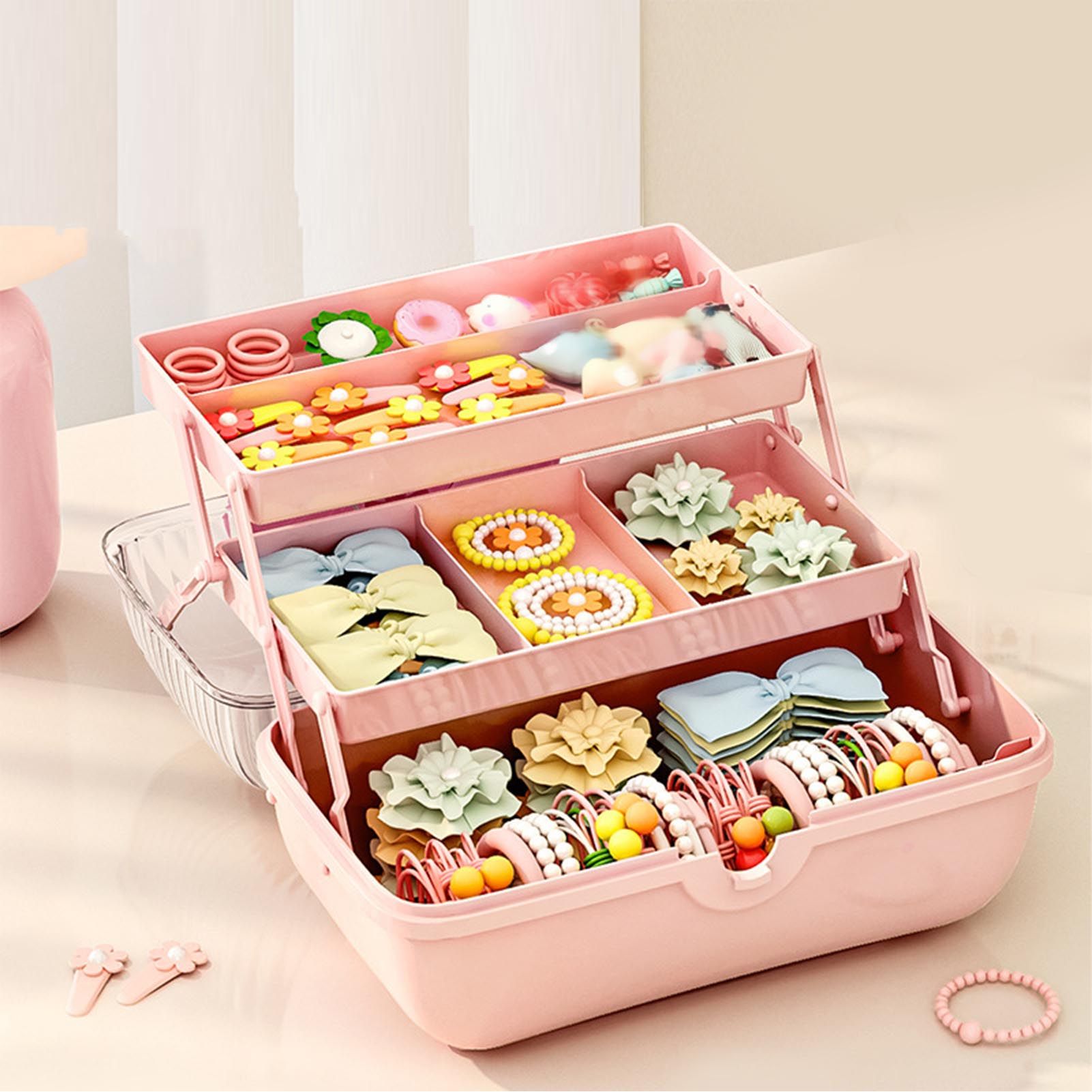 3 Tiers Desktop Storage Box Clear Cover Large Capacity Multi Grids Desk Organization Container for Kids Toys Pink - Image 6