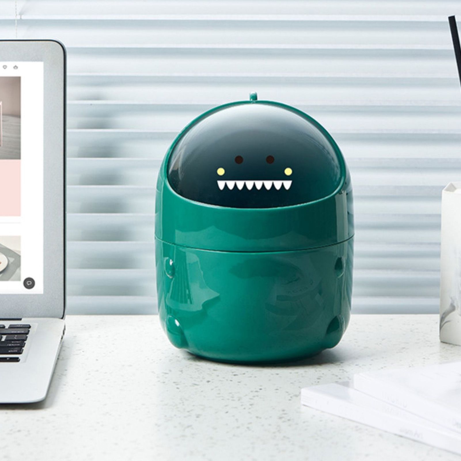 Desktop Trash Can Plastic with Lid Mini Small Cute Shaped for Dining Table Desk Home Office Easy Storage S Green - Image 5