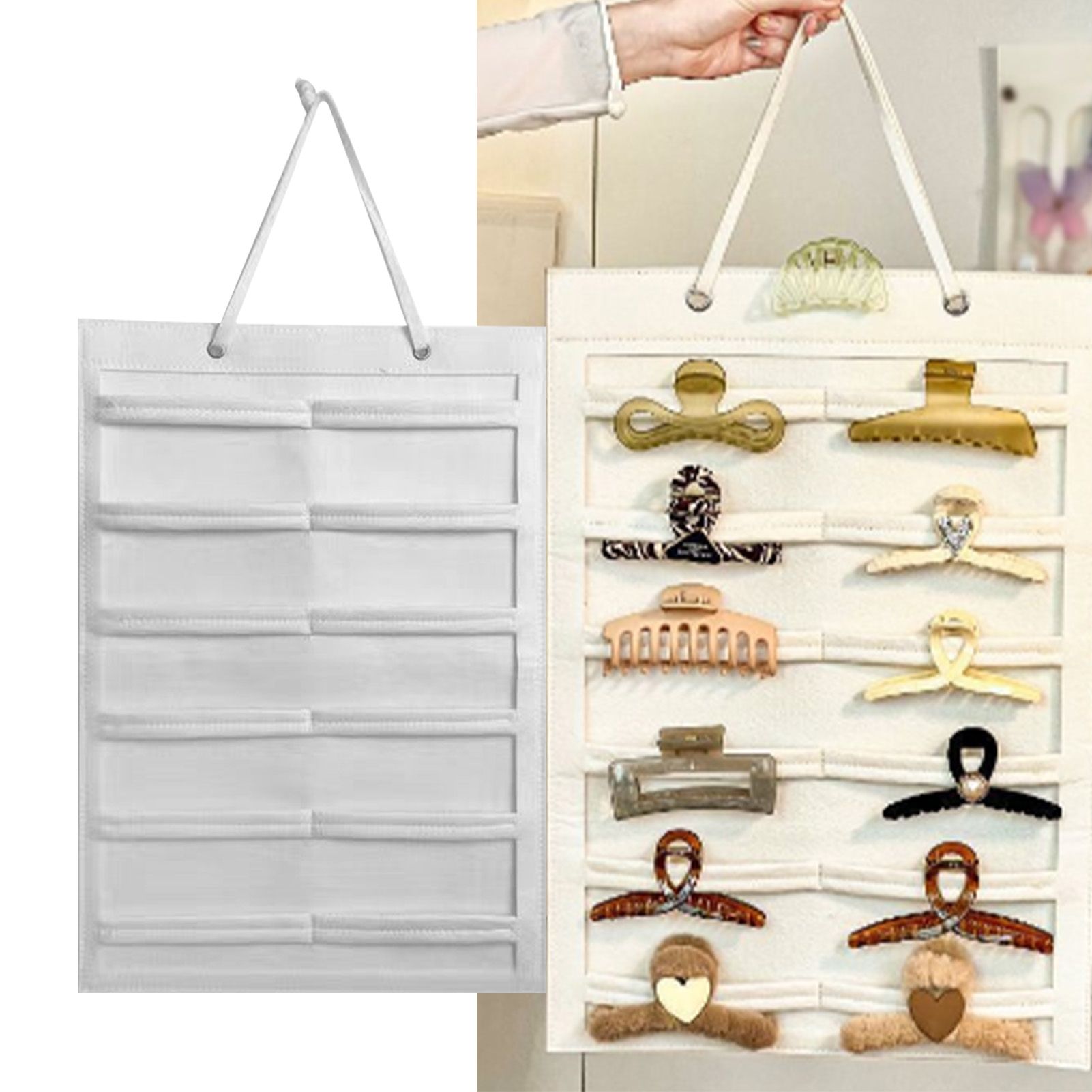 Wall Hanging Storage Bag Kids Hairpin Claw Holder Felt Display Organizer for Jewelry Hair Accessories Horizontal - Image 5